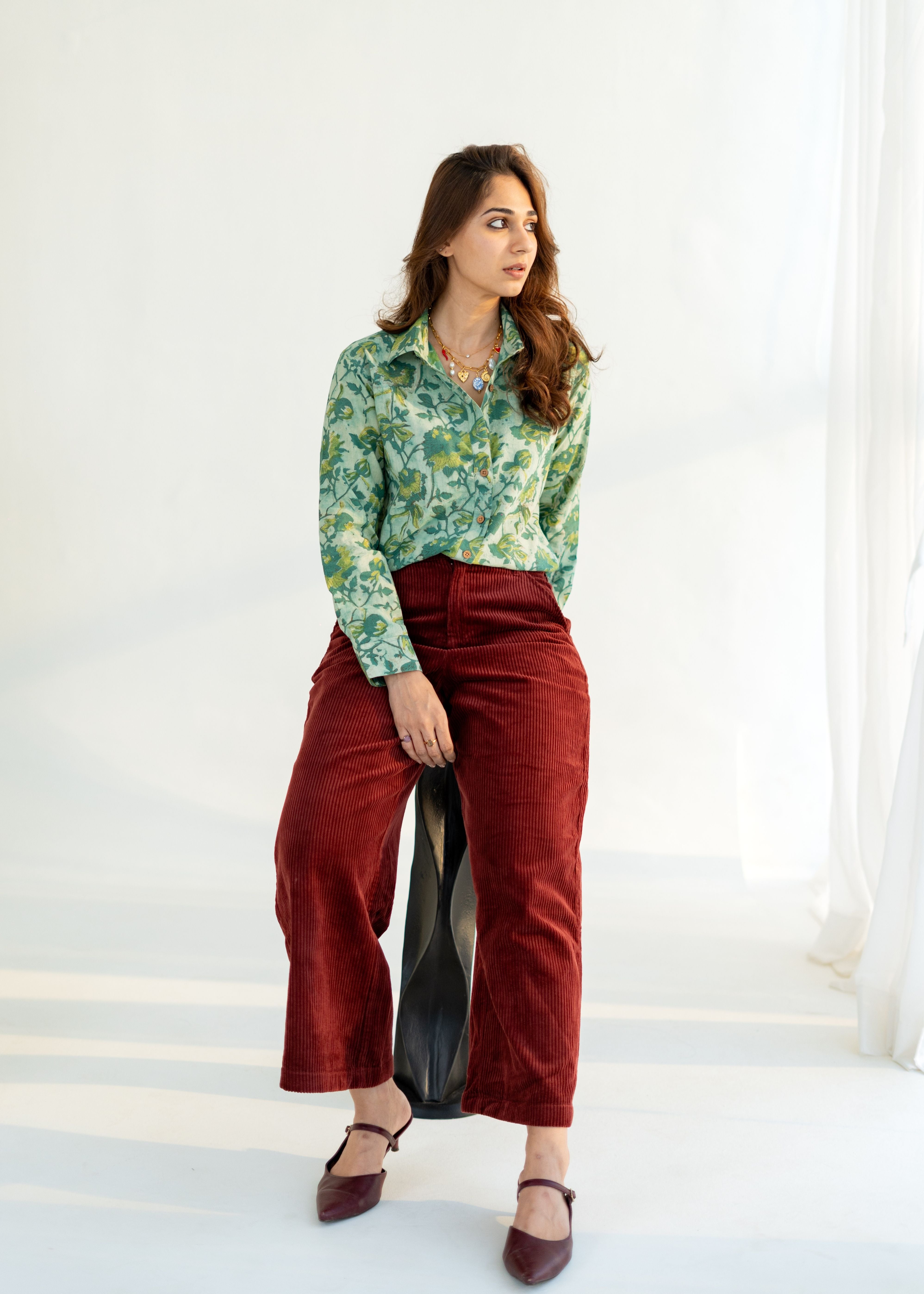 Green Floral Bagru Block Print Cotton Shirt