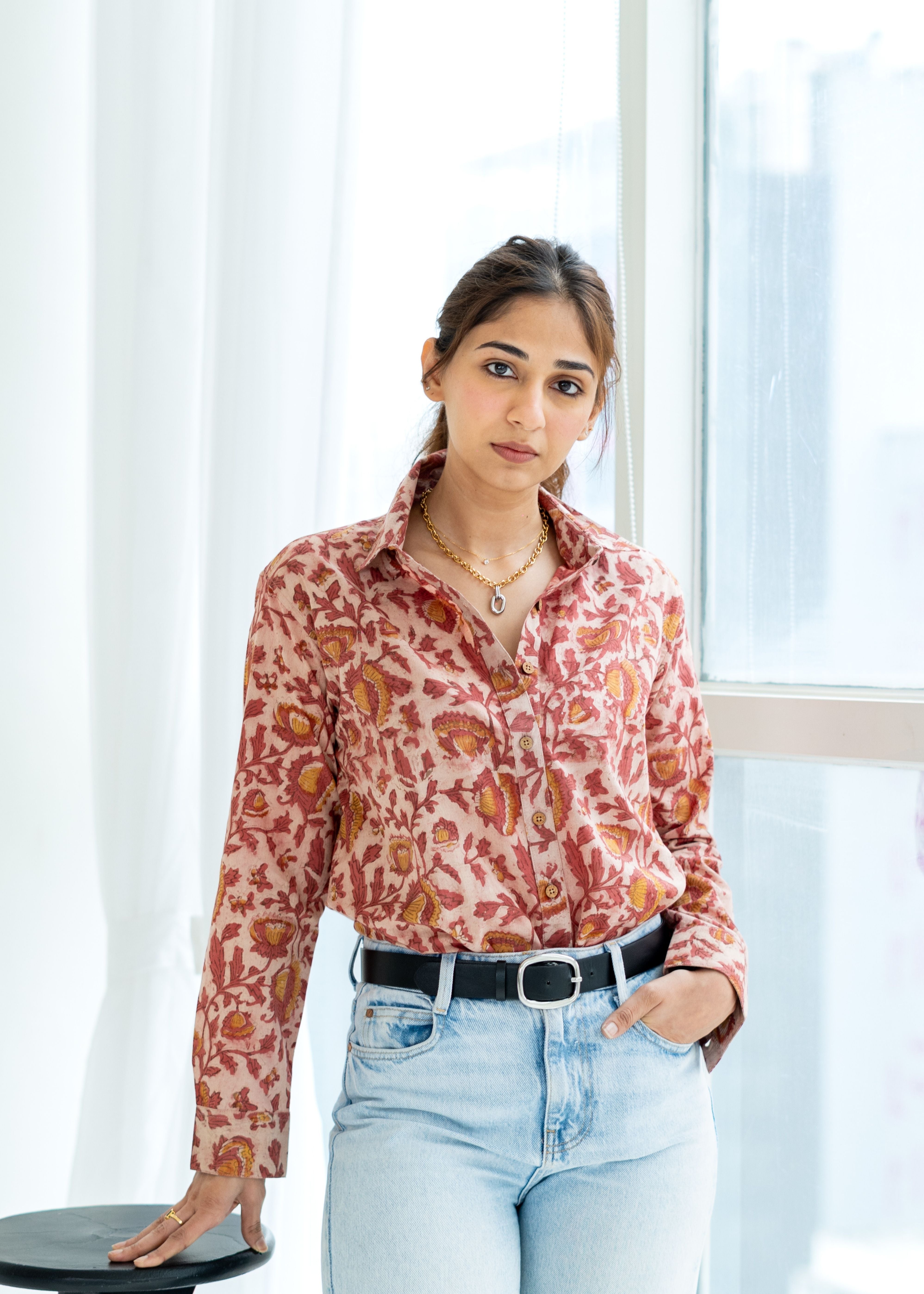 Bagru Mud Floral Block Print Cotton Shirt