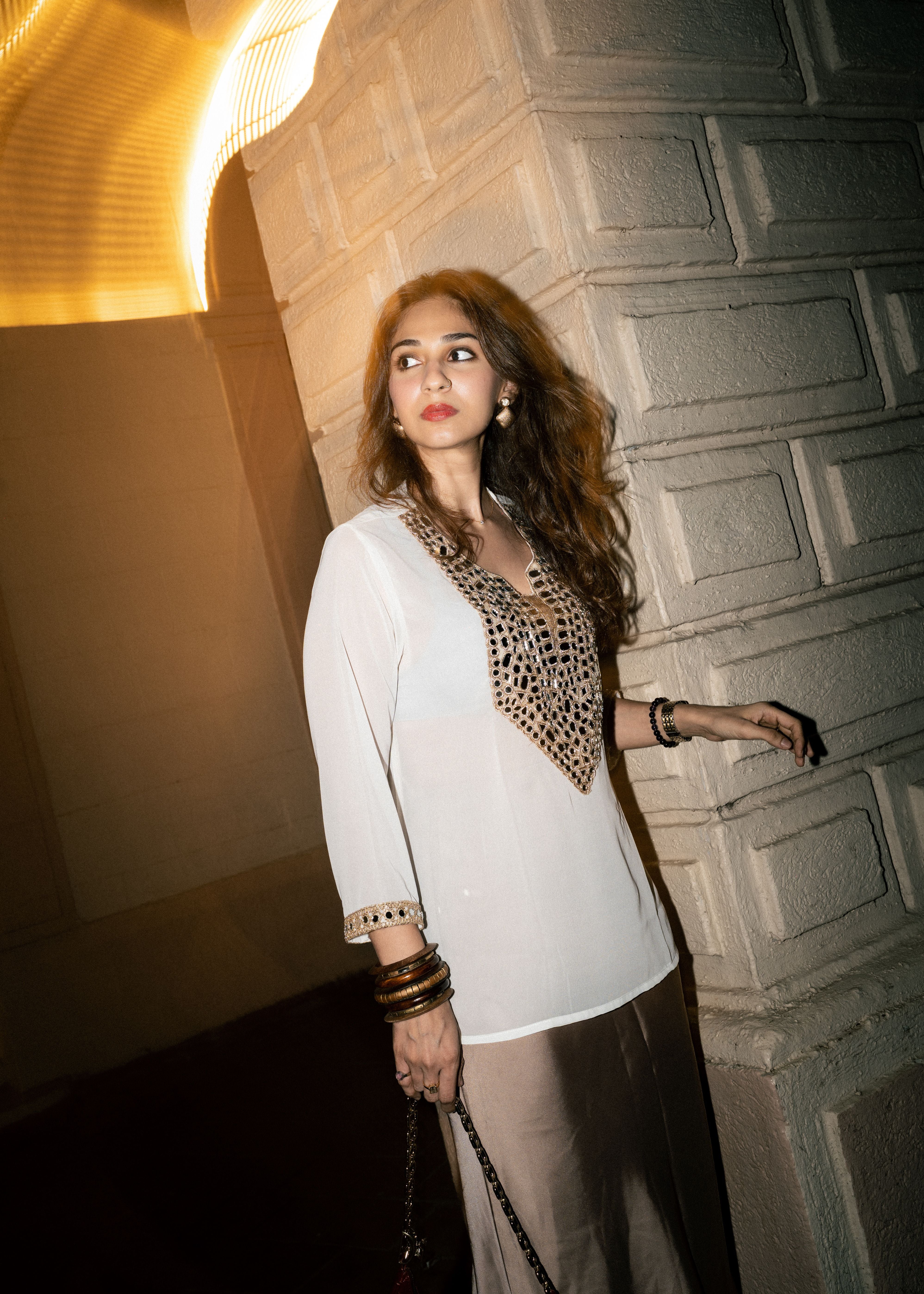 White Cream Aaina Kurti