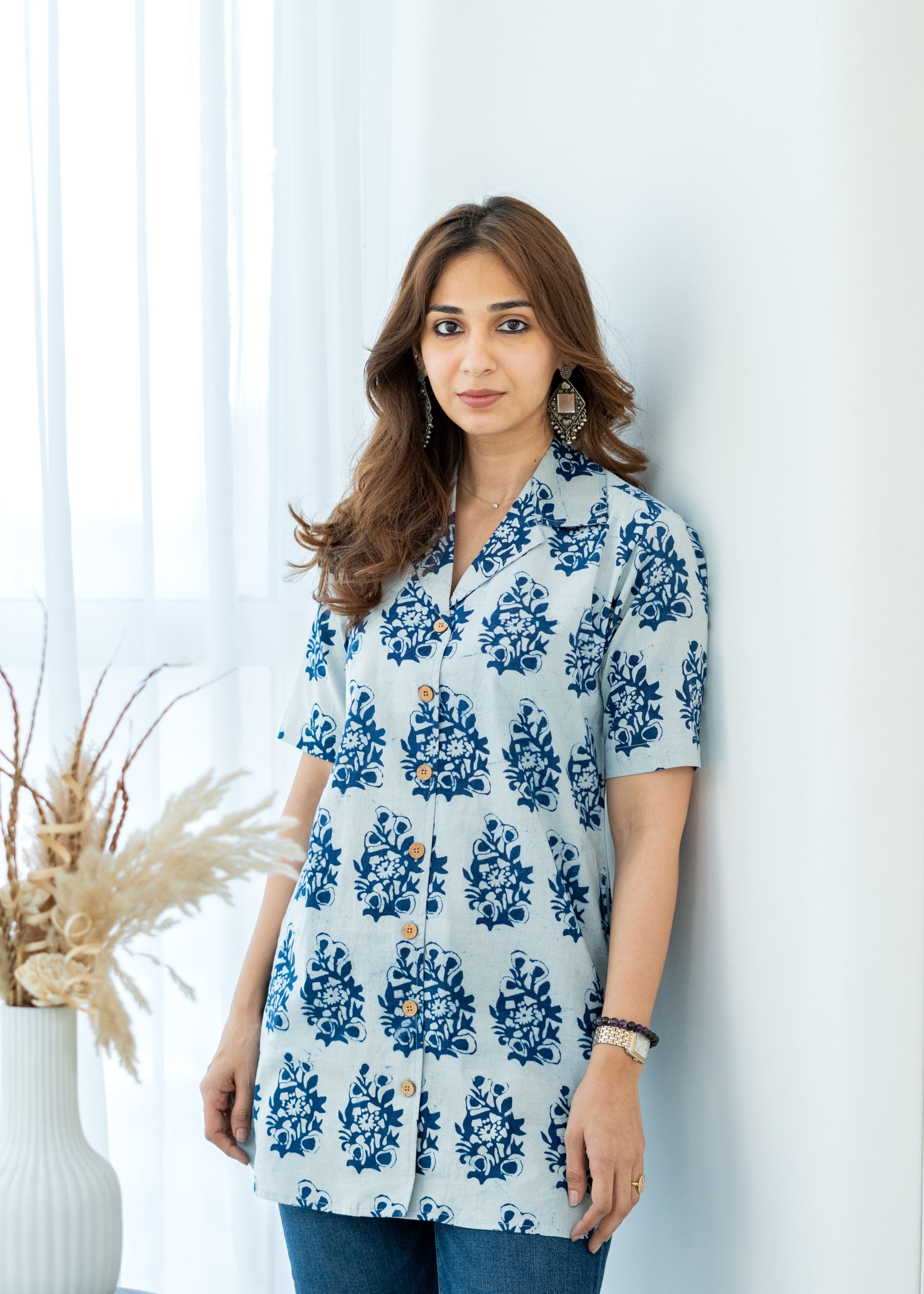 Blue Block Print Handblock Cotton Shirt Kurti