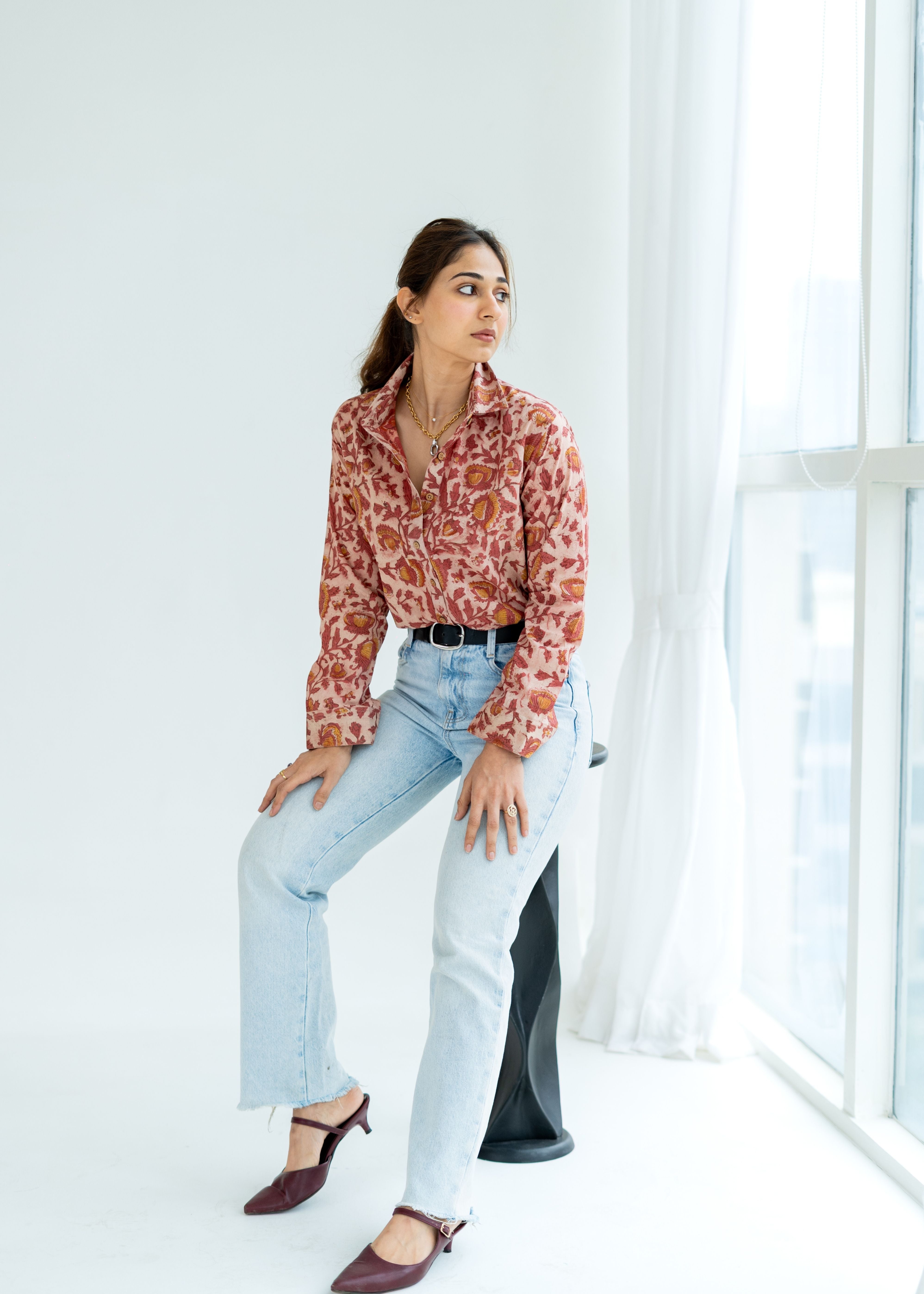 Bagru Mud Floral Block Print Cotton Shirt