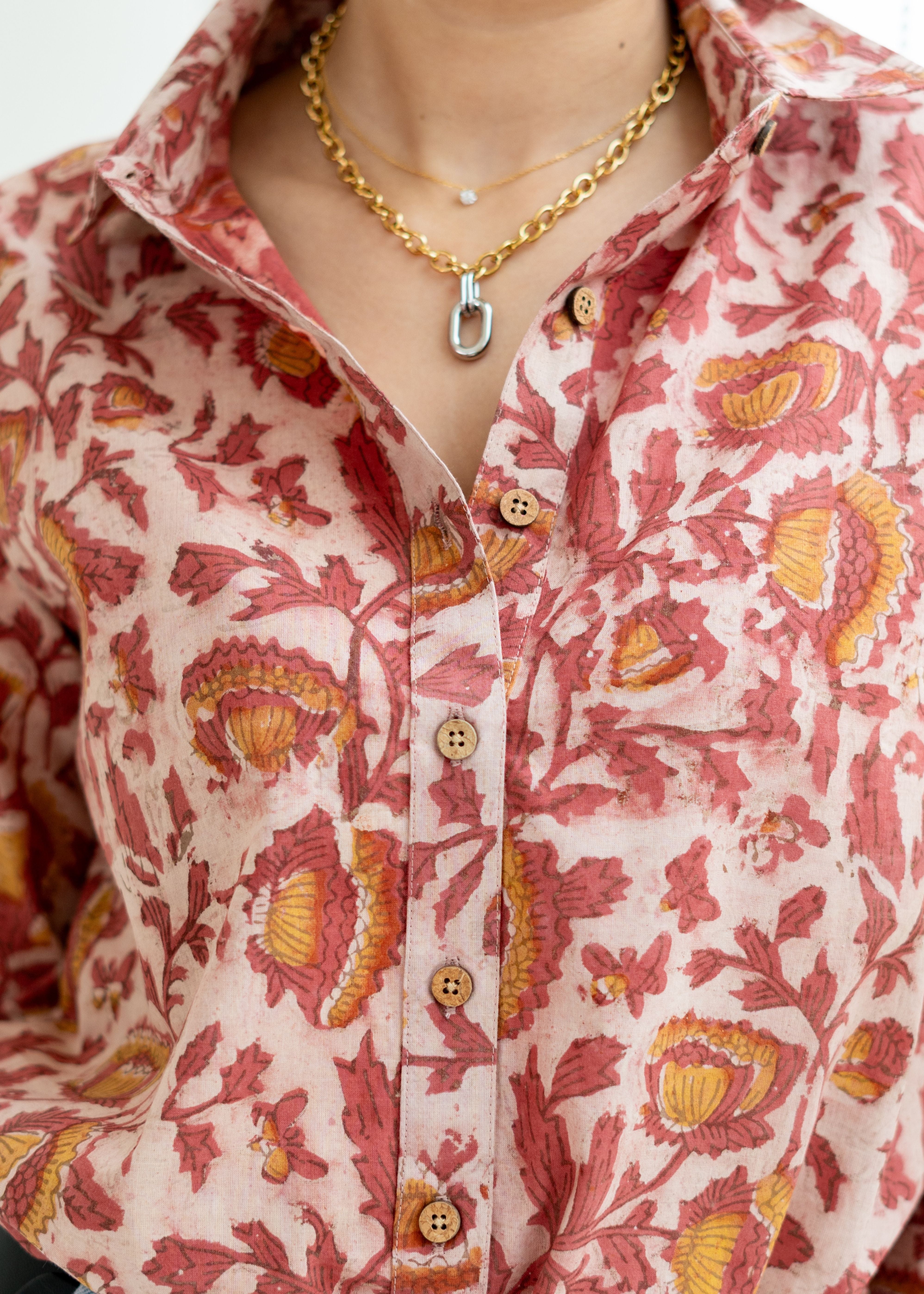 Bagru Mud Floral Block Print Cotton Shirt