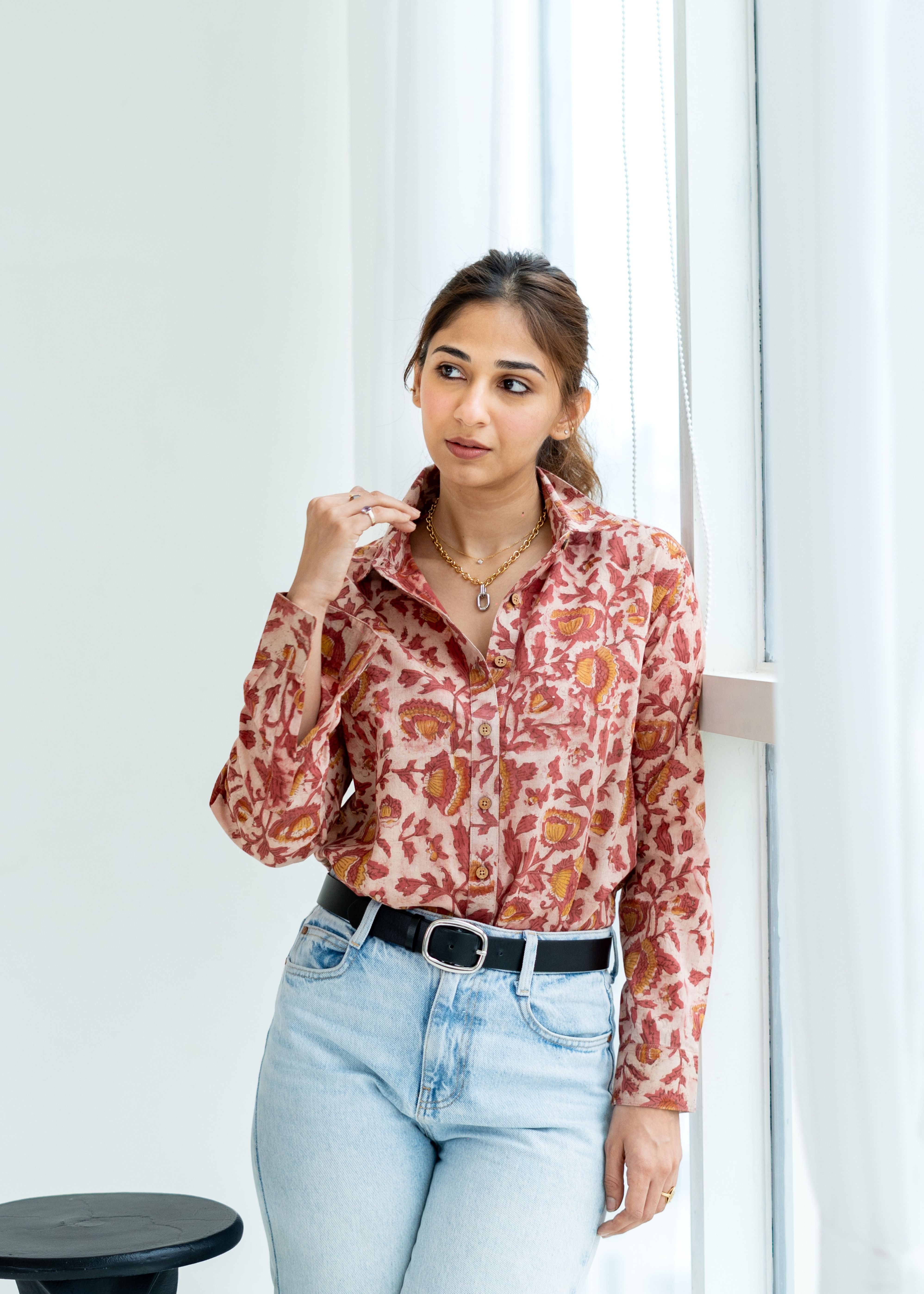 Bagru Mud Floral Block Print Cotton Shirt