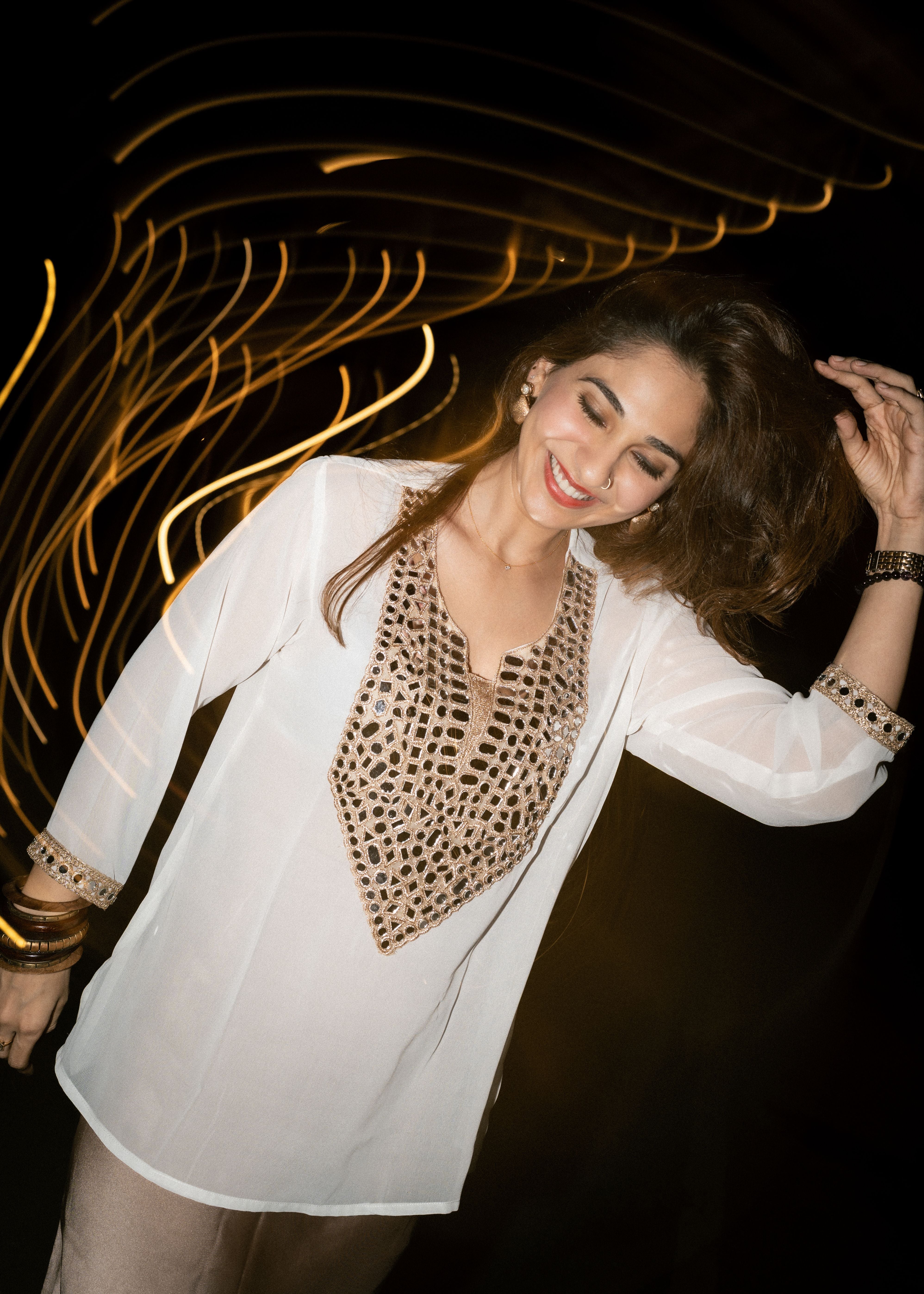 White Cream Aaina Kurti