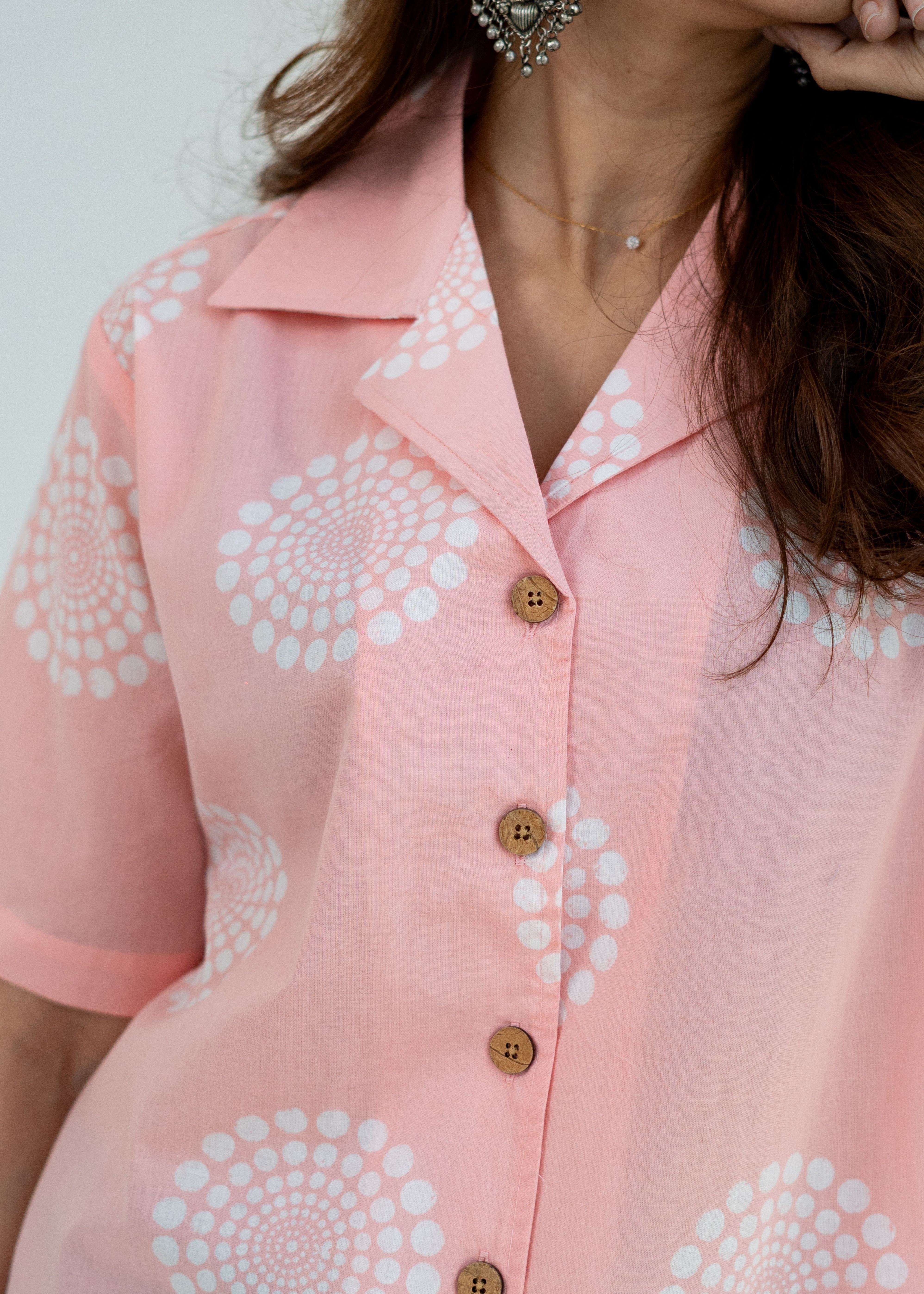 Peach Handblock Cotton Shirt Kurti