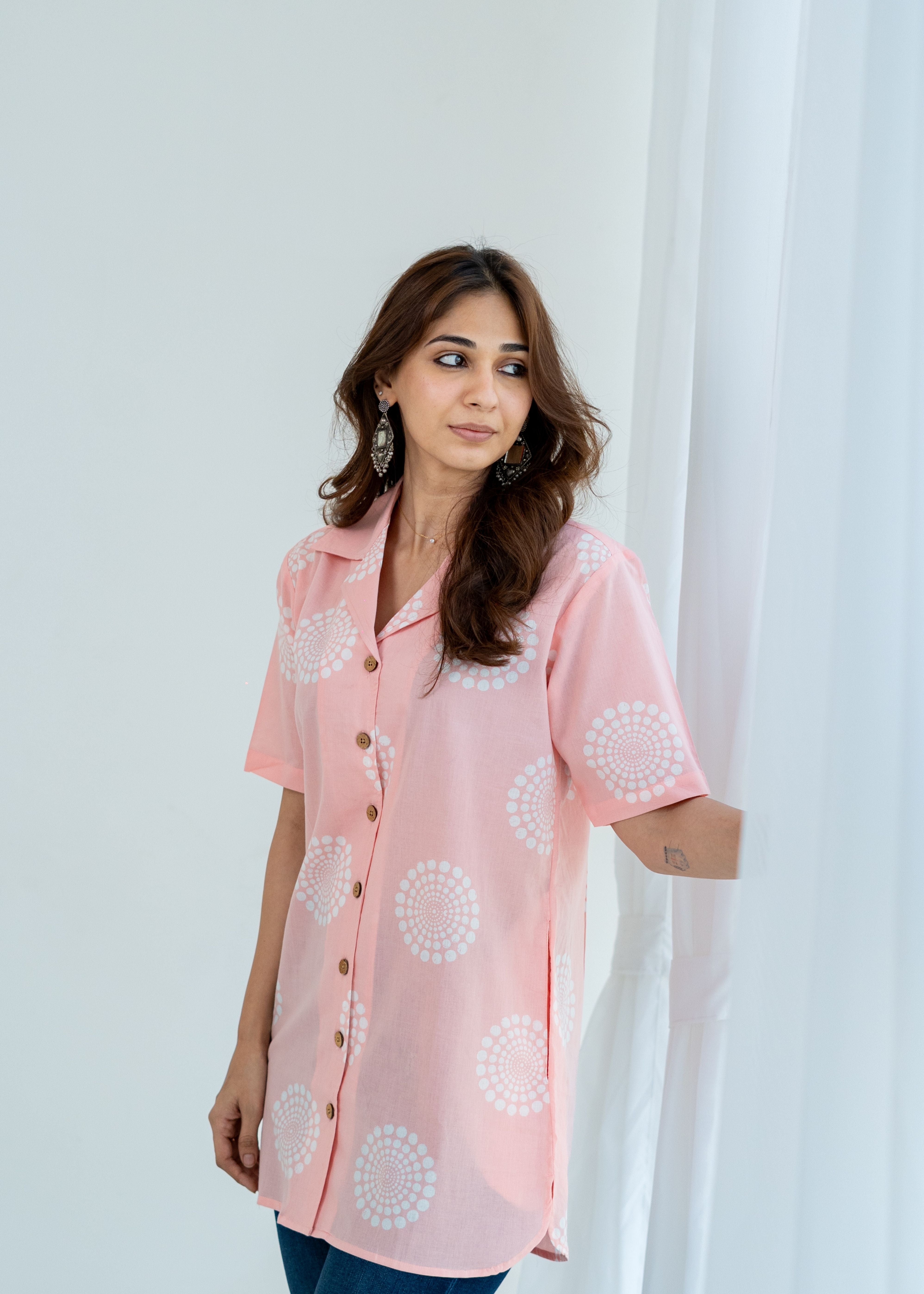 Peach Handblock Cotton Shirt Kurti