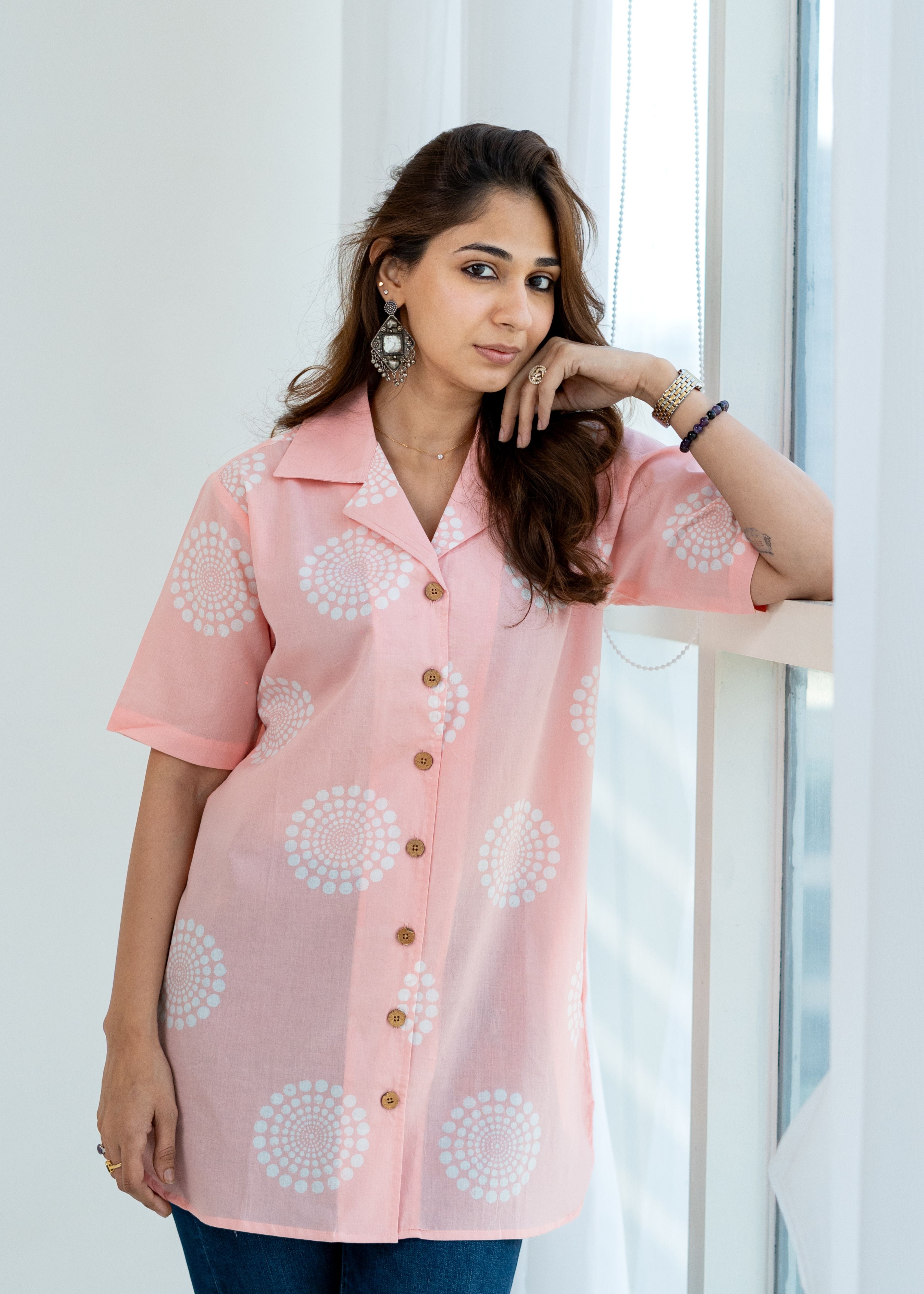 Peach Handblock Cotton Shirt Kurti