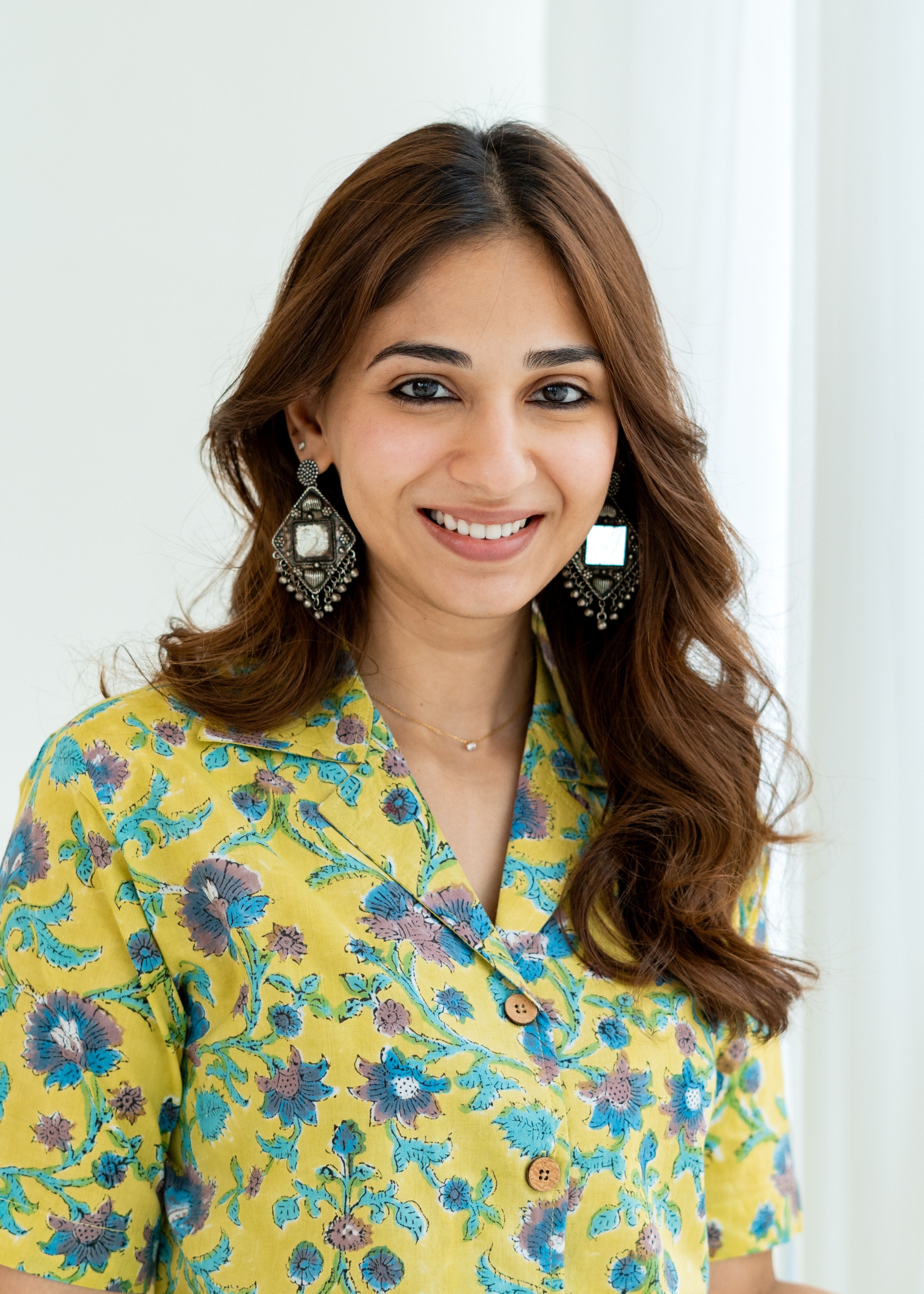 Lemon Sanganeri Floral Handblock Cotton Shirt Kurti