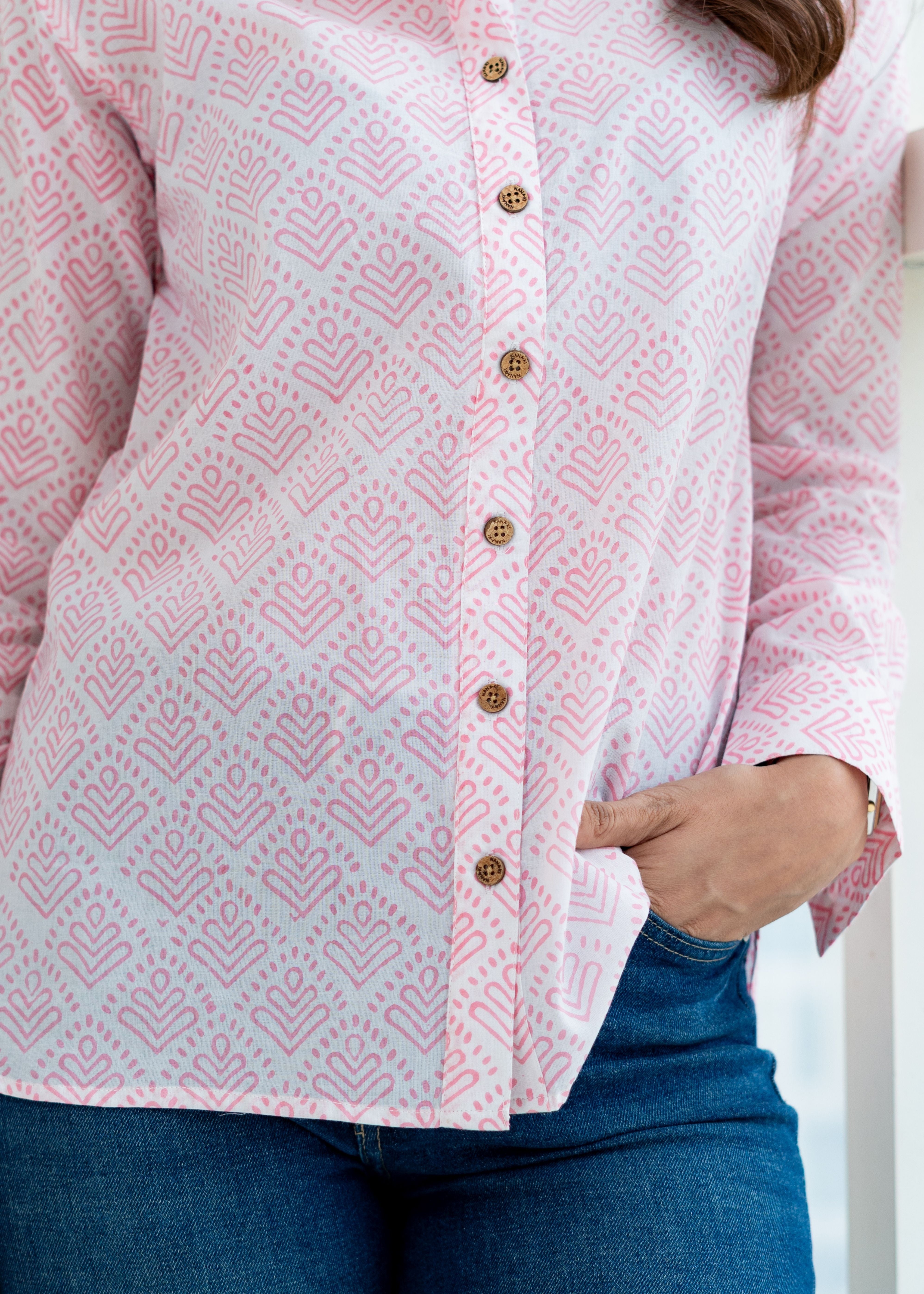 Pink Block Print Cotton Shirt
