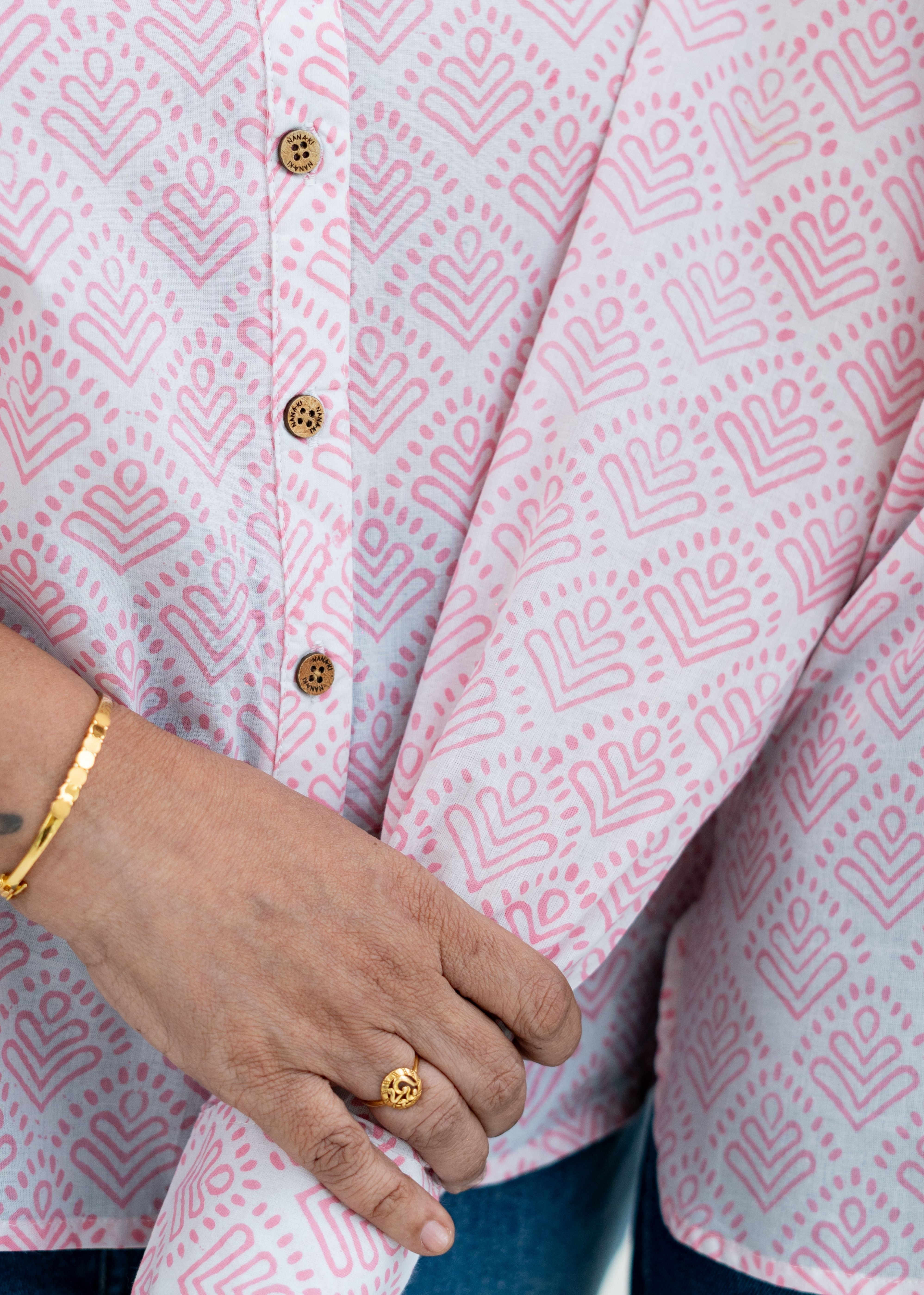 Pink Block Print Cotton Shirt