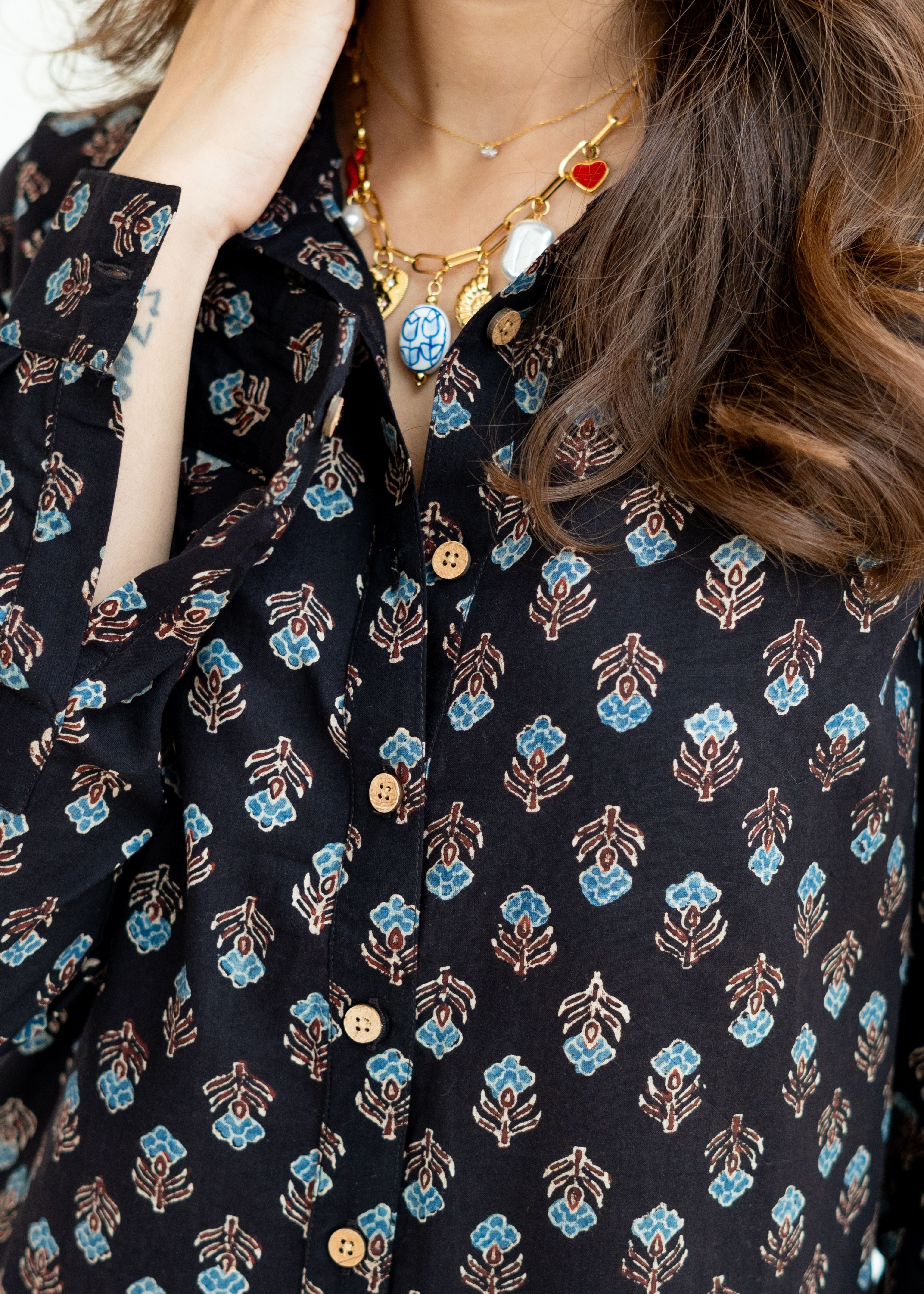 Ajrakh floral Block Print Cotton Shirt