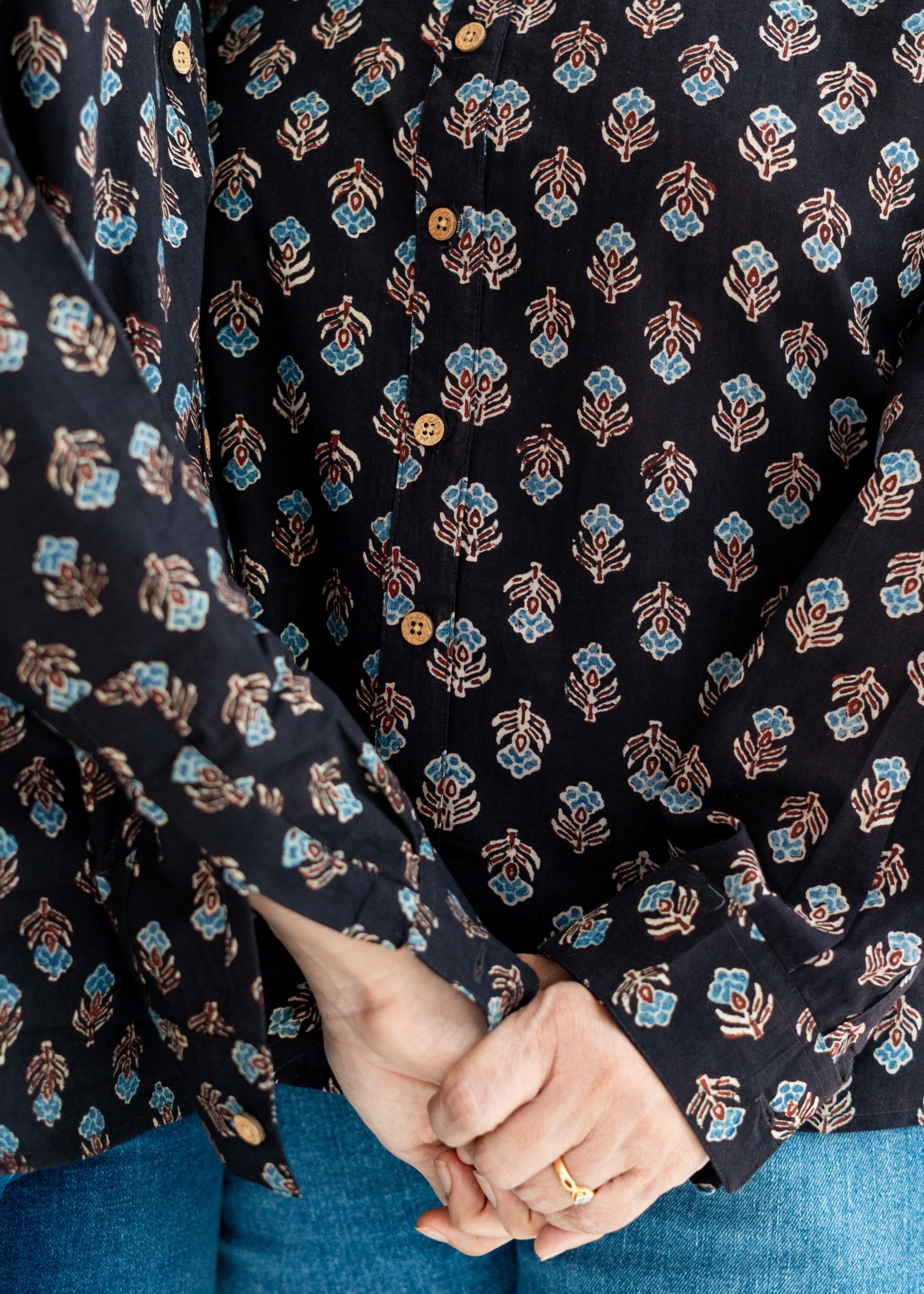 Ajrakh floral Block Print Cotton Shirt