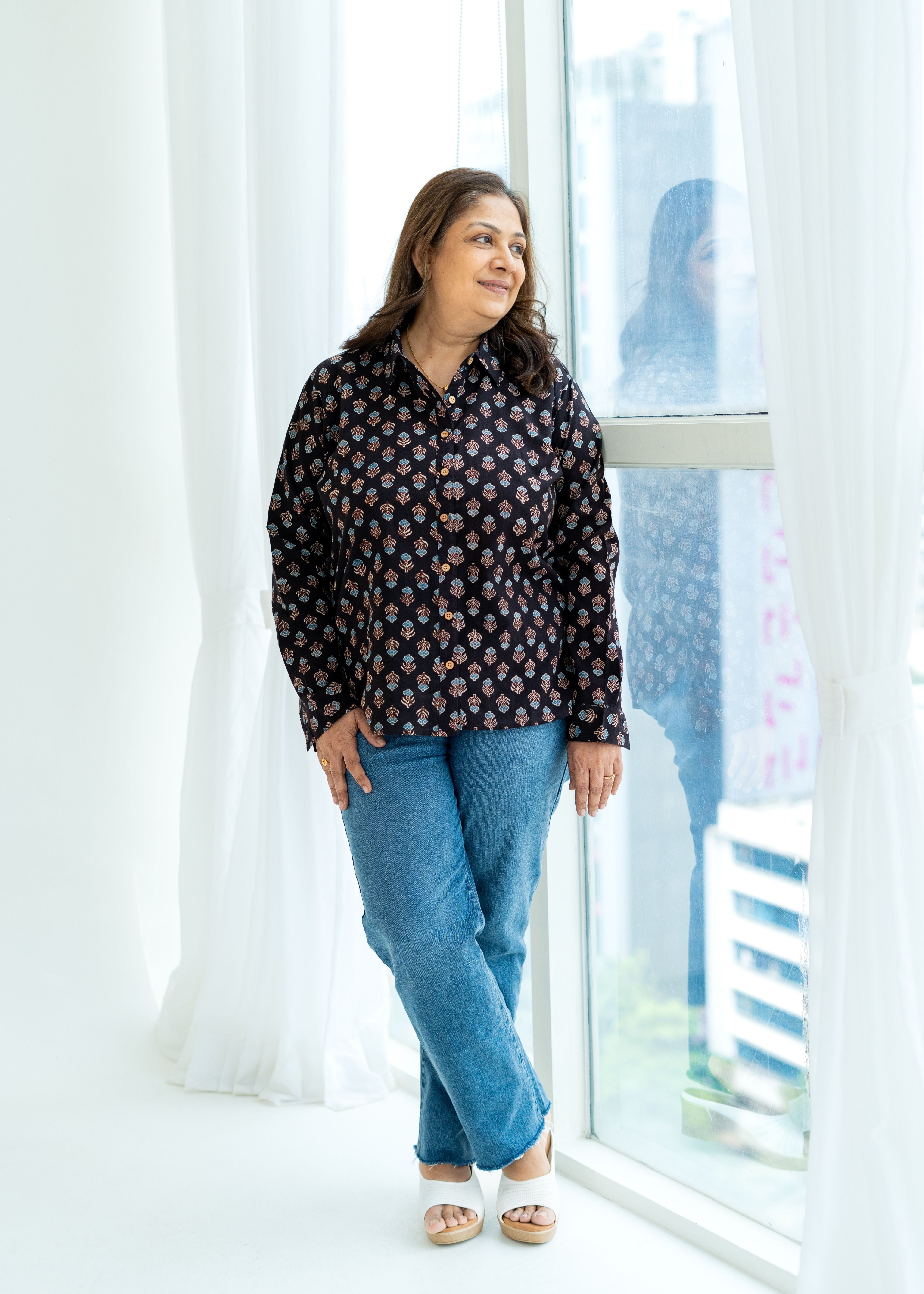 Ajrakh floral Block Print Cotton Shirt