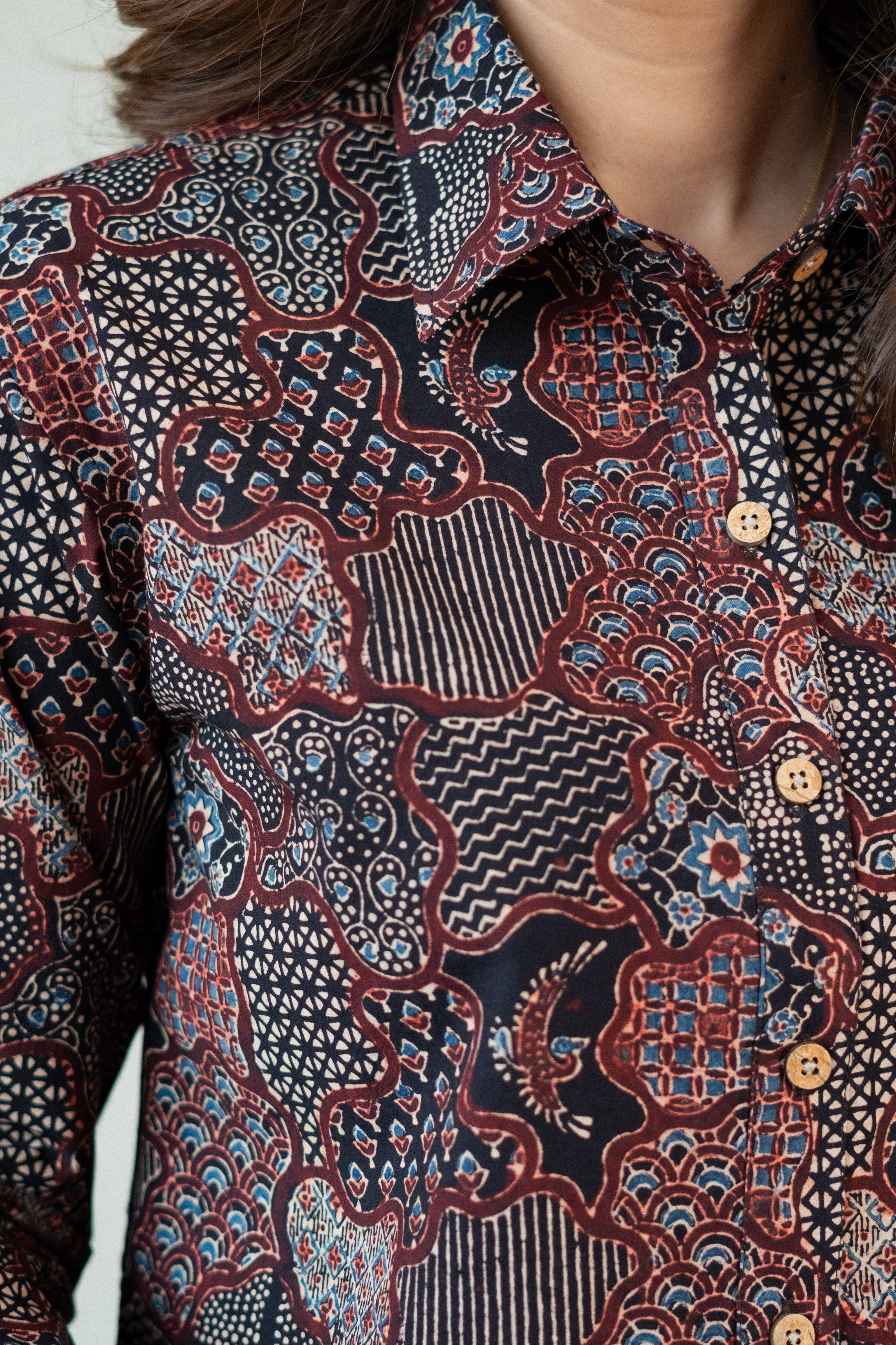 Ajrakh Maroon Handblock Cotton Shirt