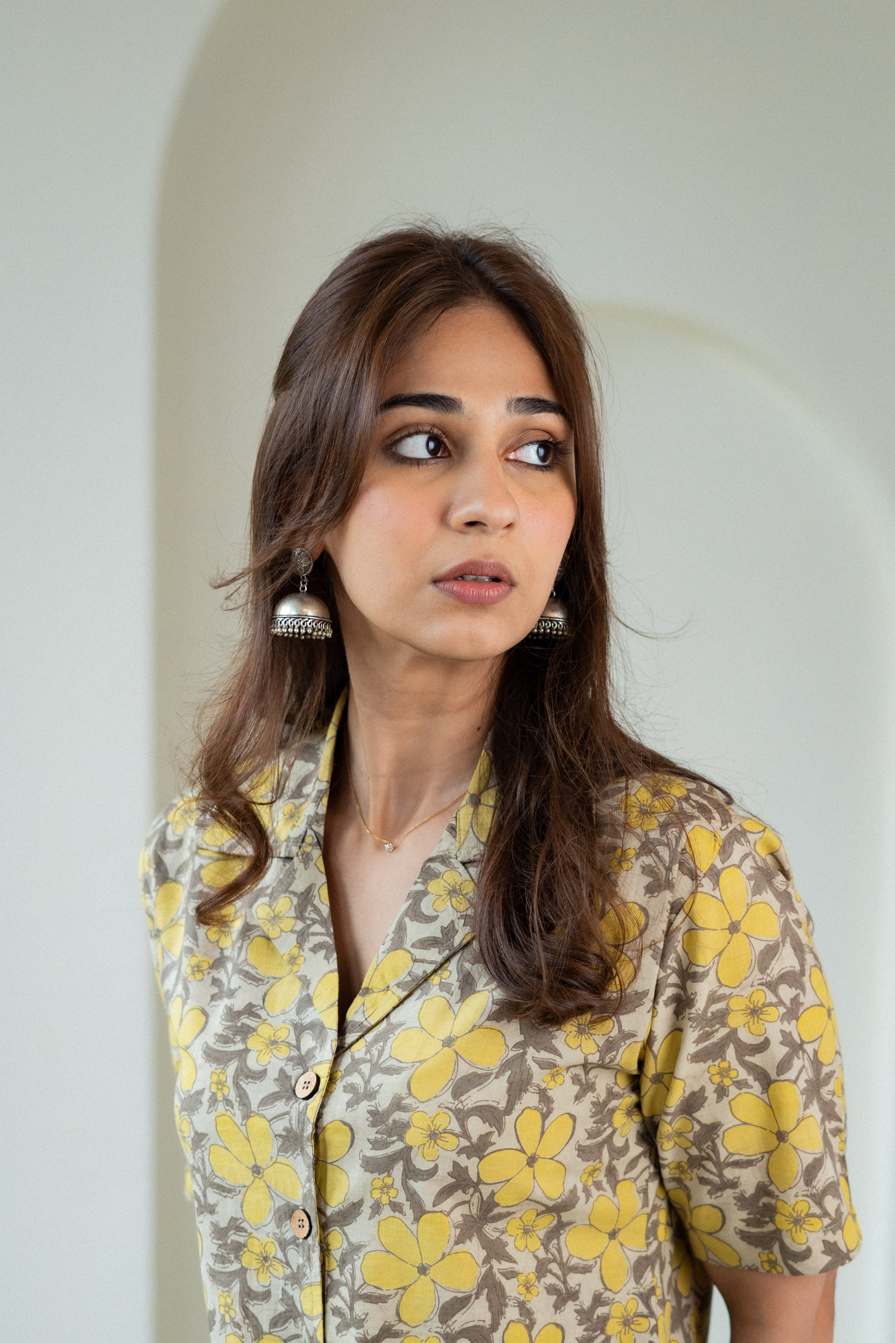Mustard Floral Handblock Cotton Shirt Kurti