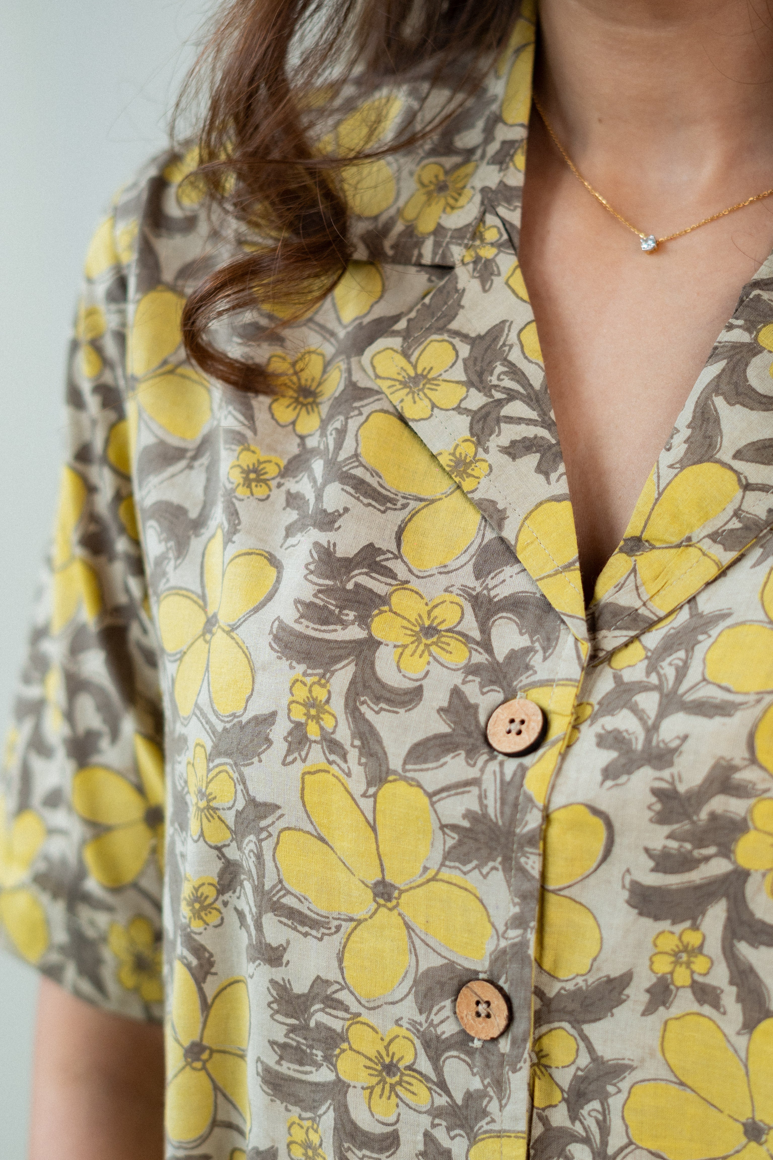Mustard Floral Handblock Cotton Shirt Kurti