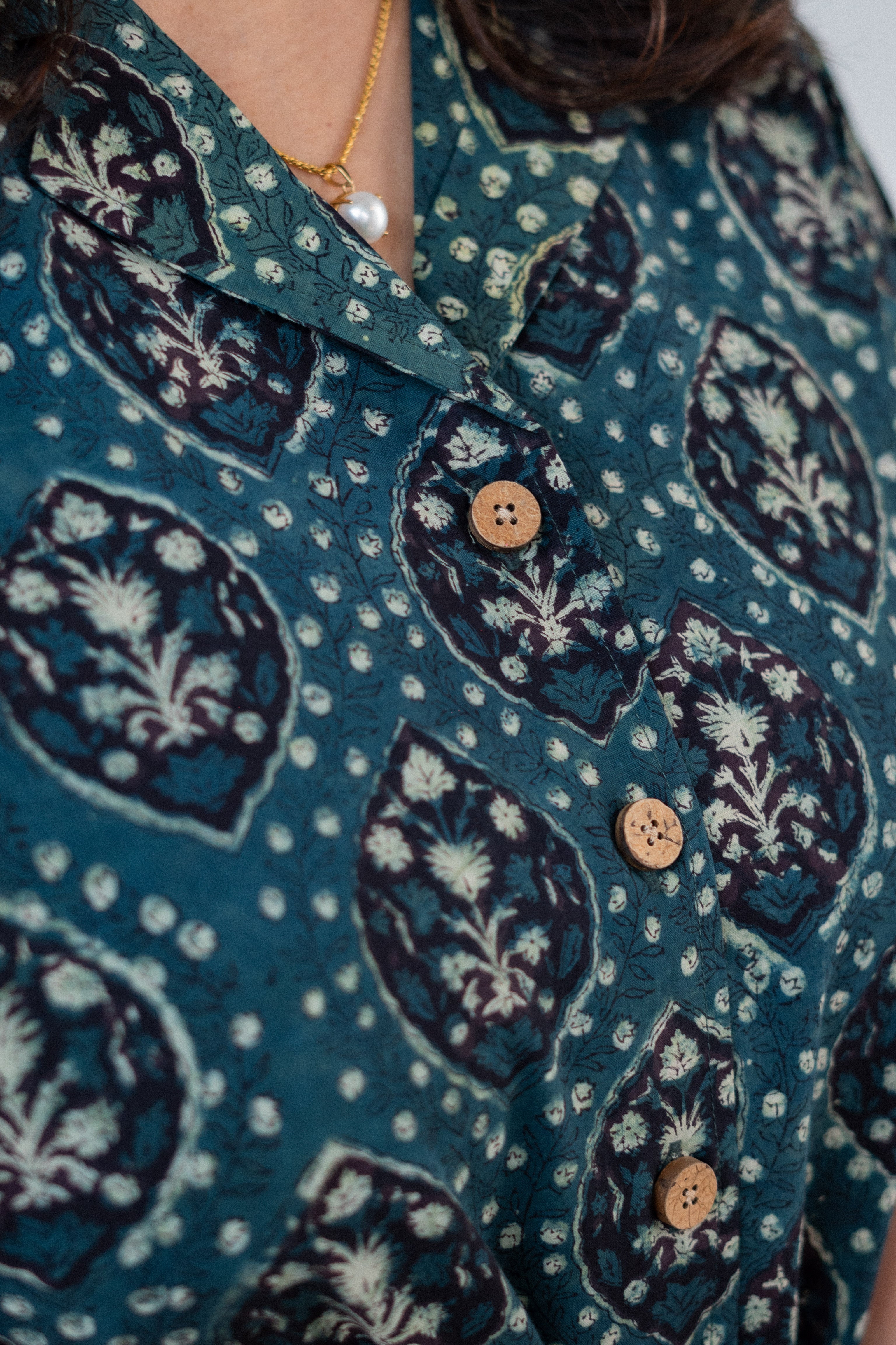 Harda Green Handblock Cotton Shirt Kurti