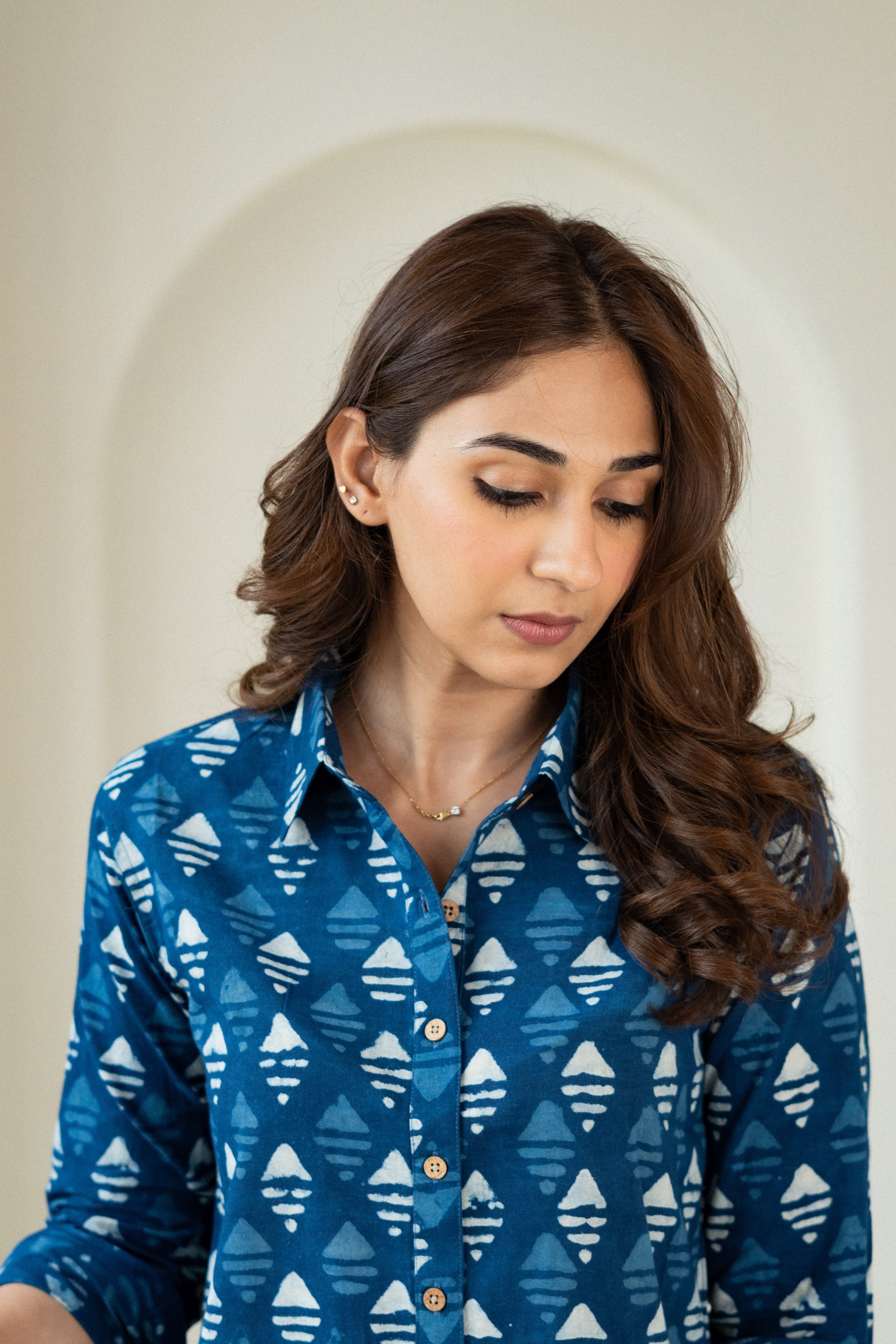 Navy Blue Chippa Handblock Cotton Shirt