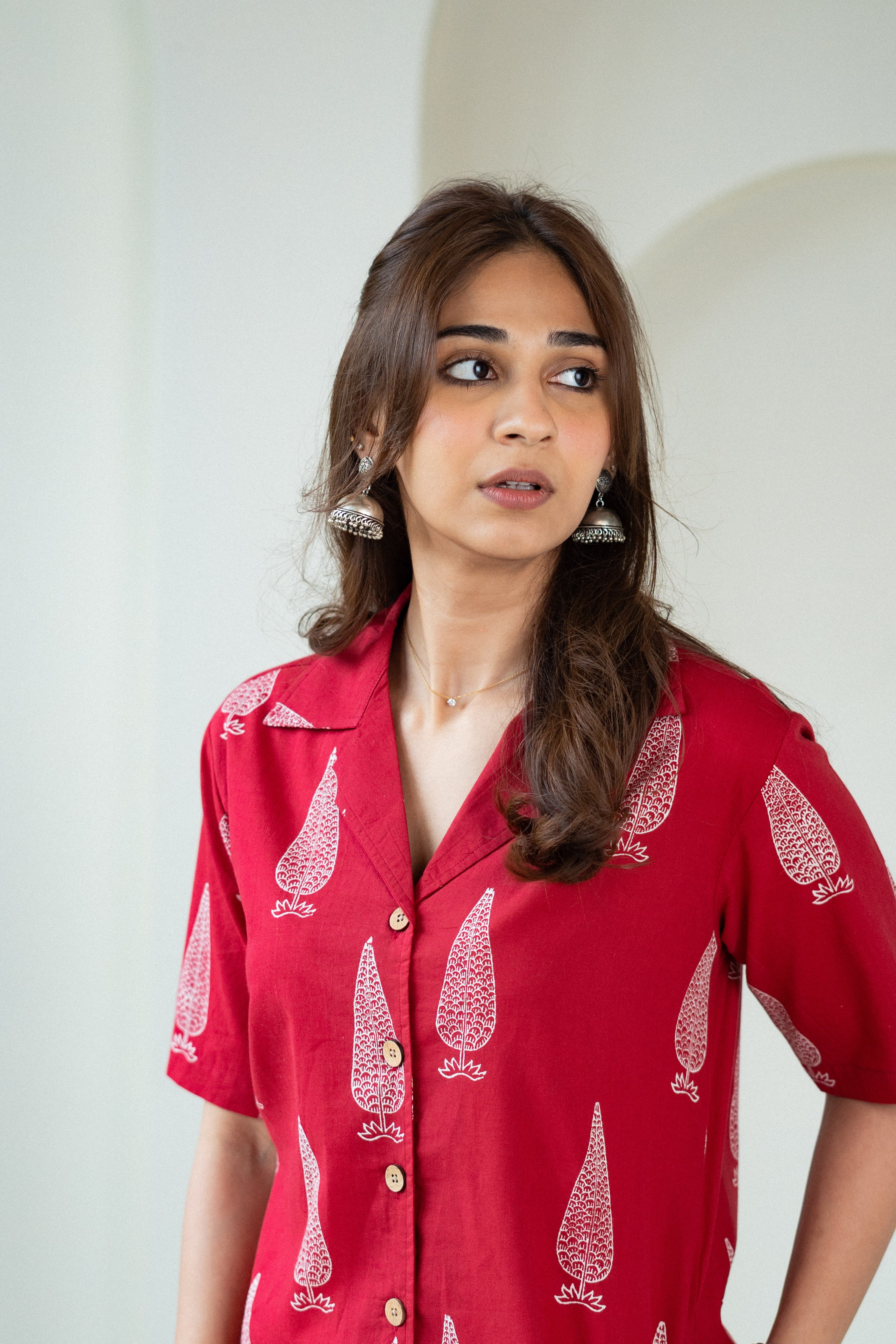 Red Sanganeri Handblock Cotton Shirt Kurti