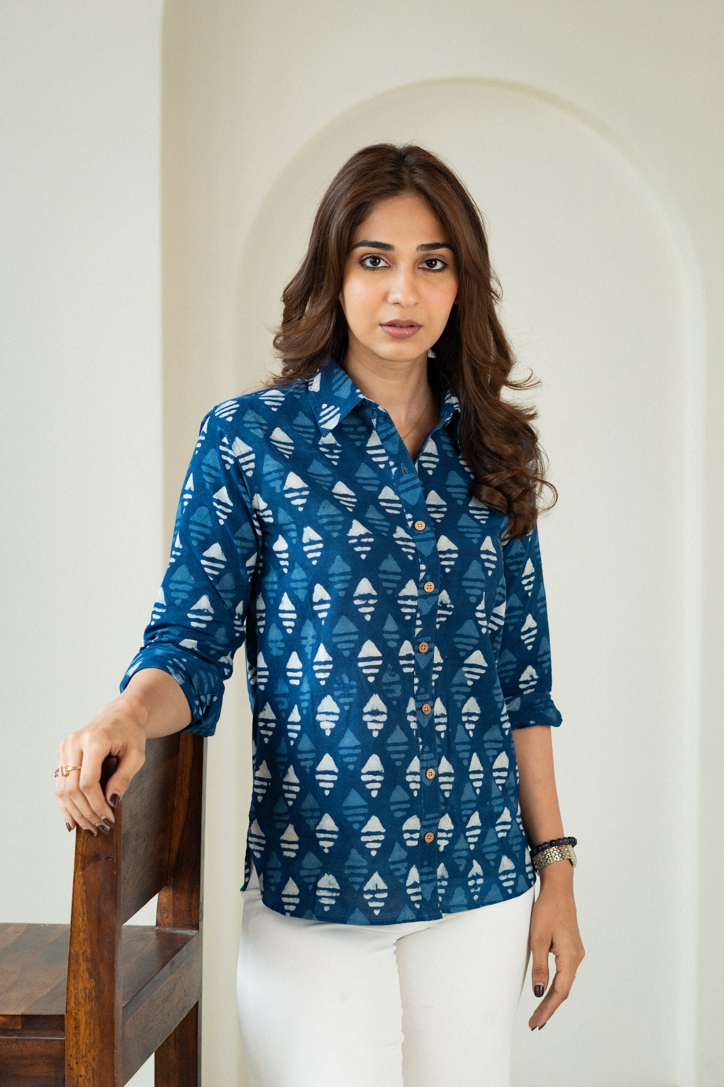 Navy Blue Chippa Handblock Cotton Shirt