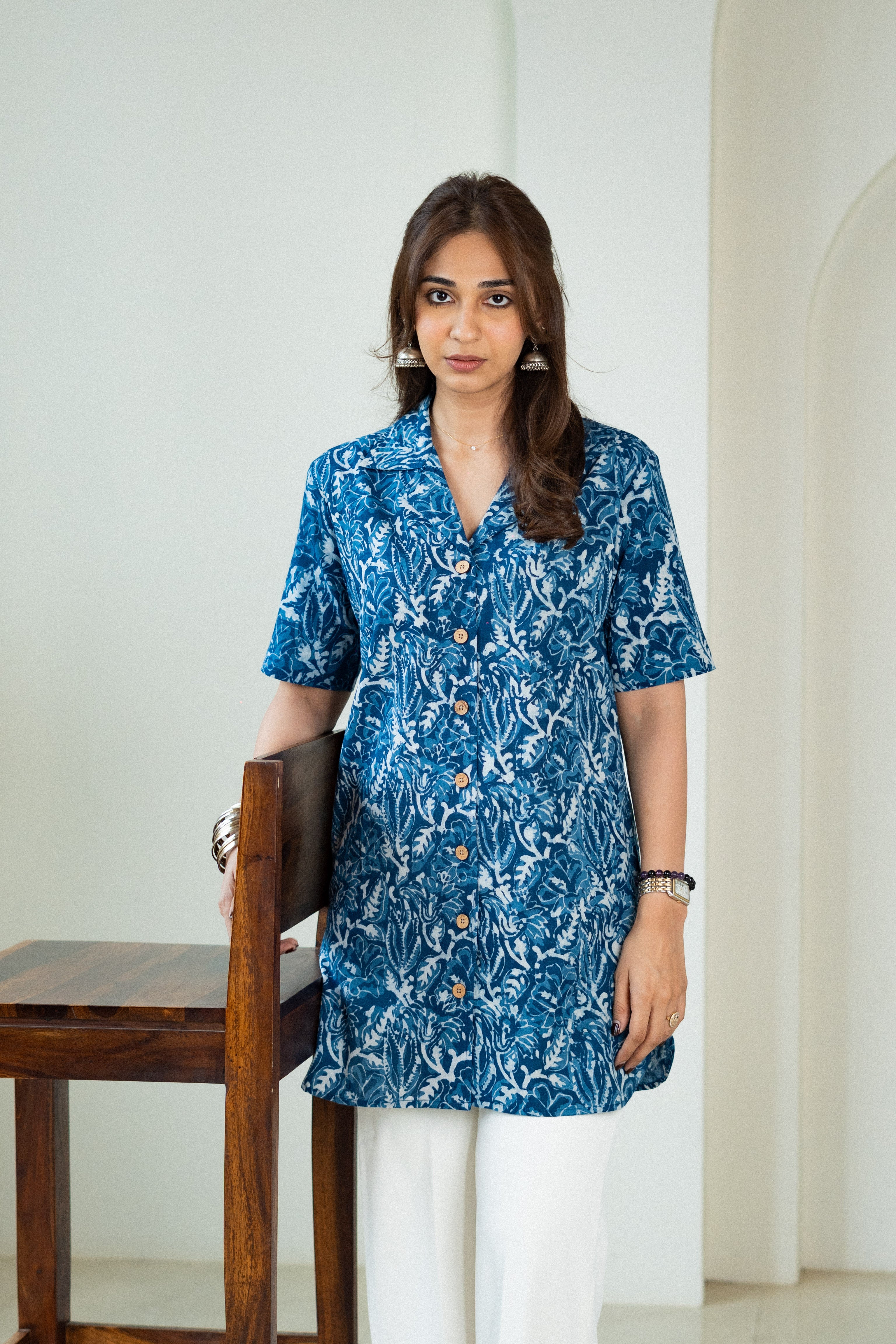 Blue Bagru Art Handblock Cotton Shirt Kurti