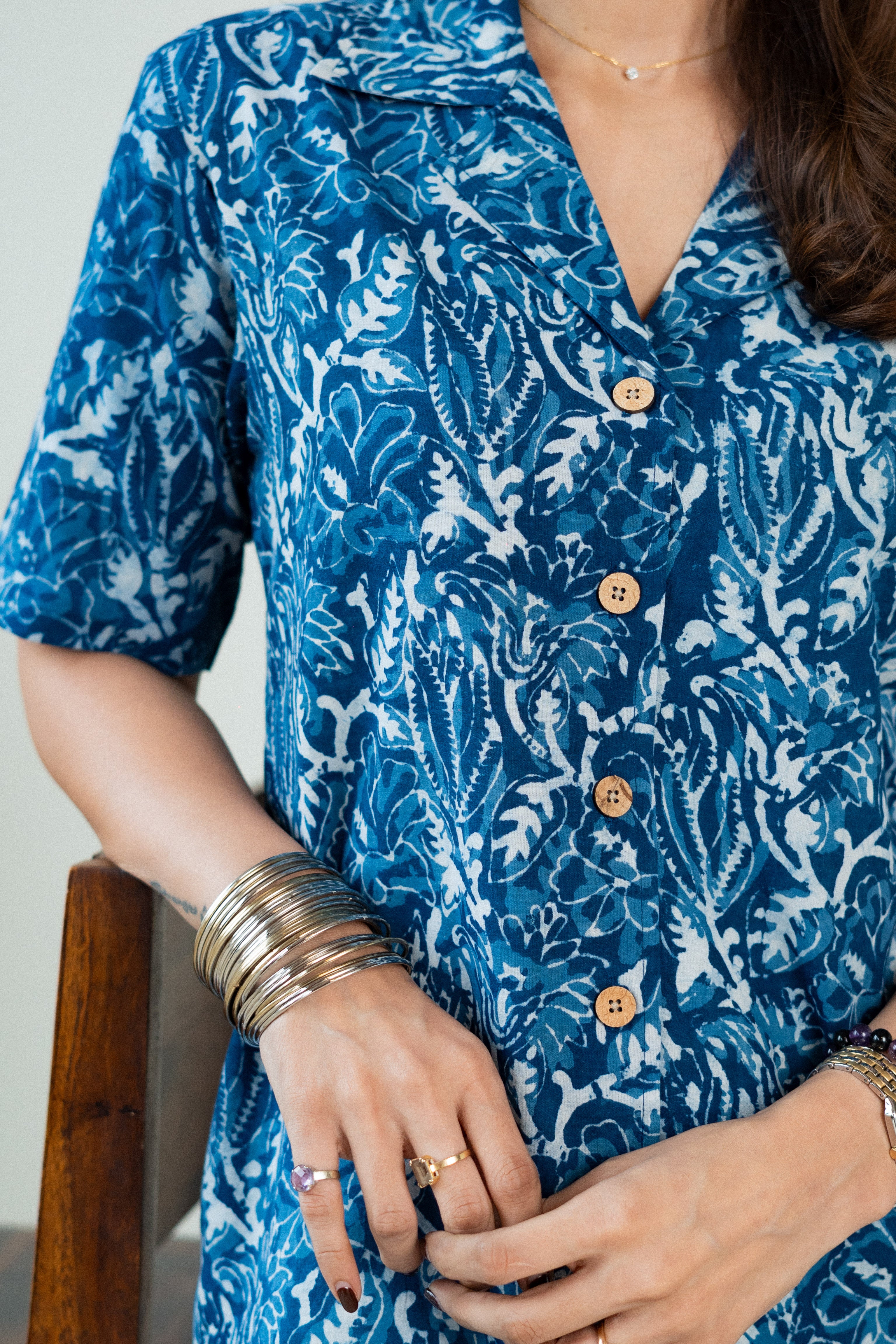 Blue Bagru Art Handblock Cotton Shirt Kurti