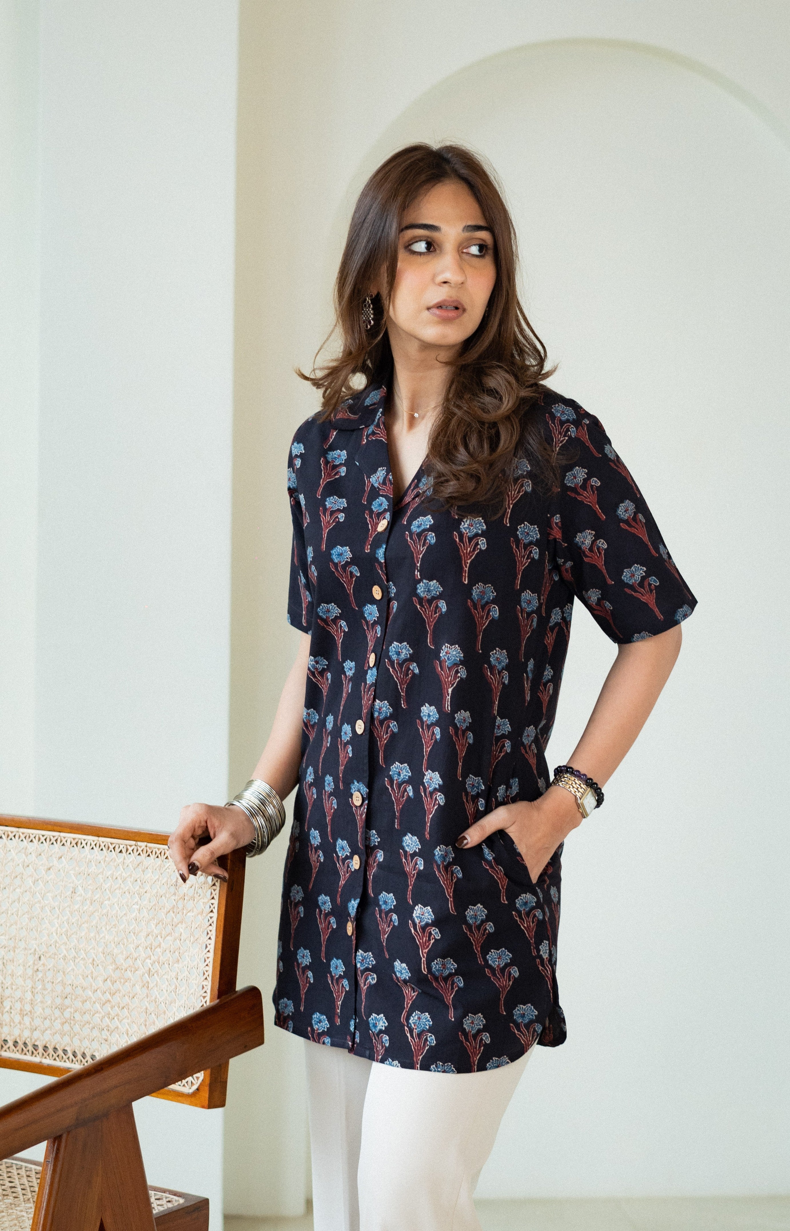 Ajrakh Floral Handblock Cotton Shirt Kurti