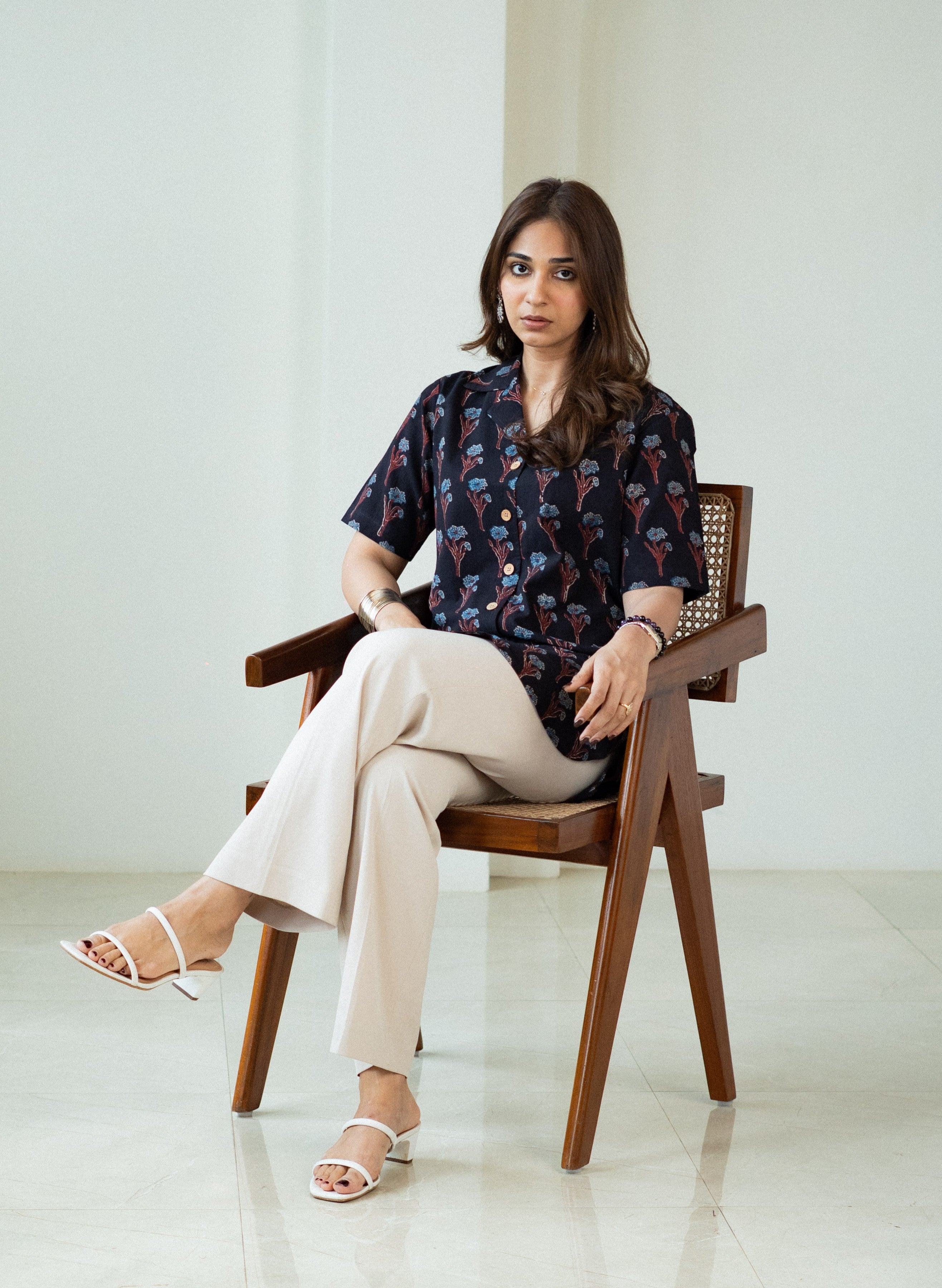 Ajrakh Floral Handblock Cotton Shirt Kurti