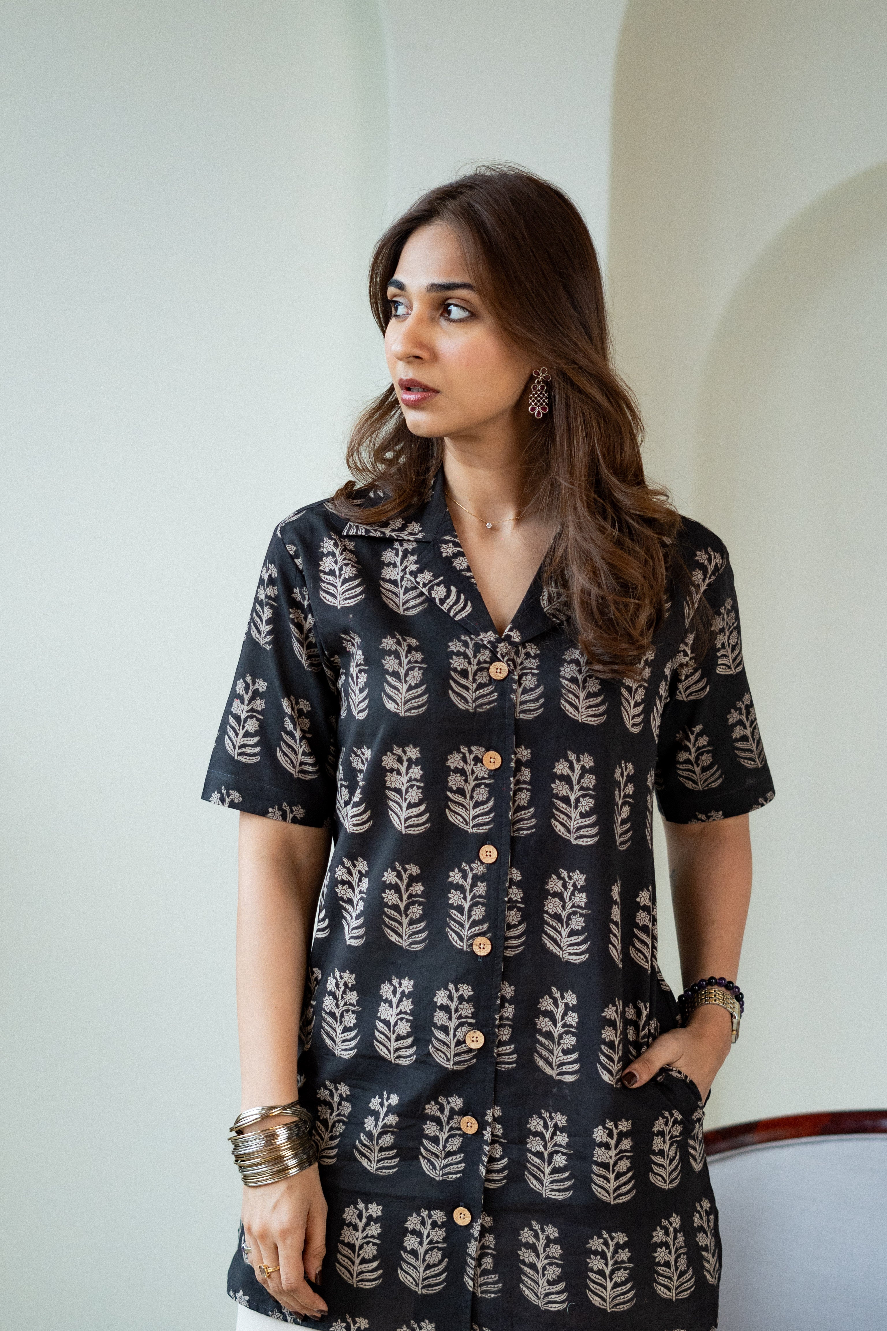 Black Sanganeri Handblock Cotton Shirt Kurti