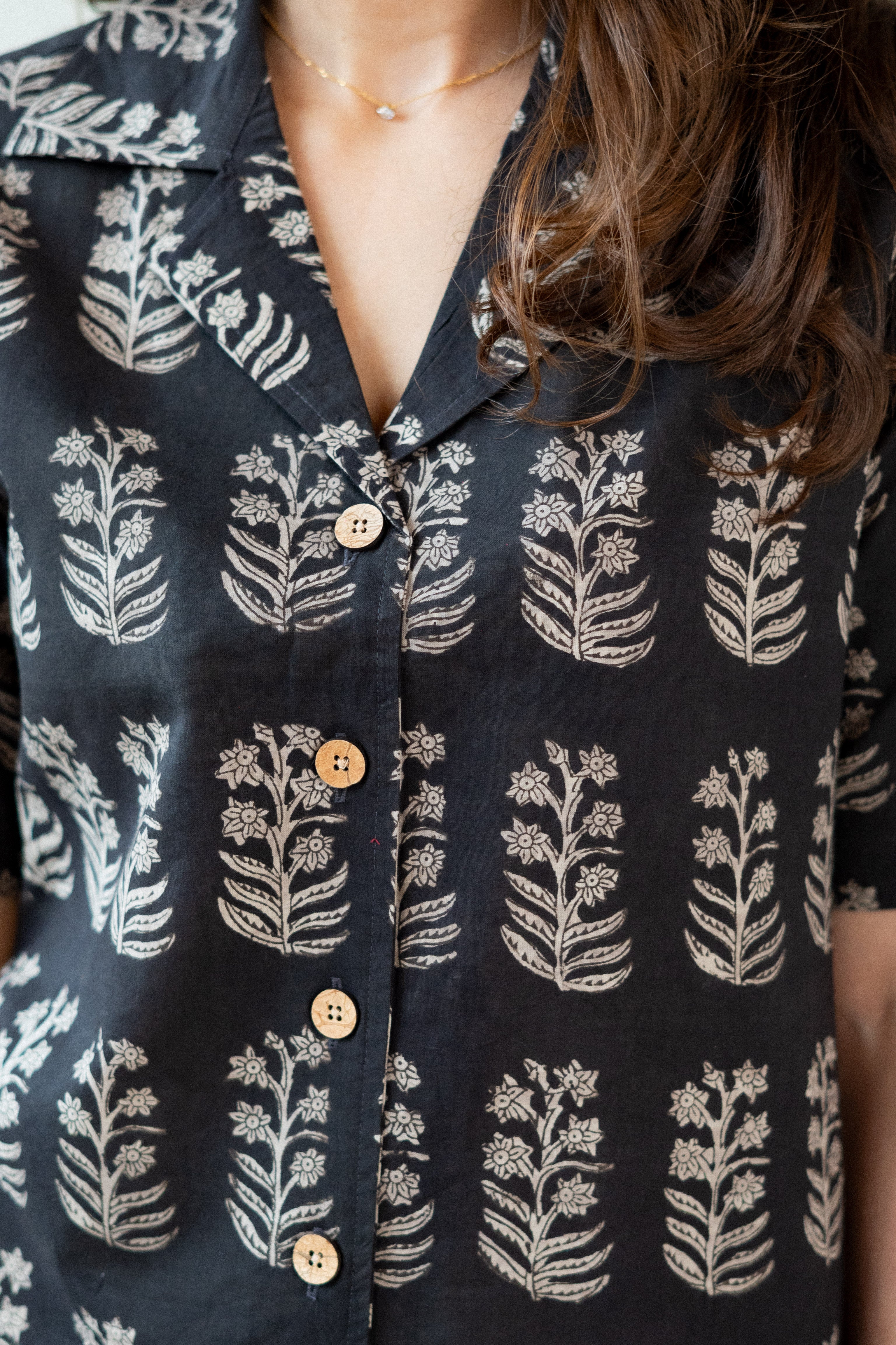 Black Sanganeri Handblock Cotton Shirt Kurti