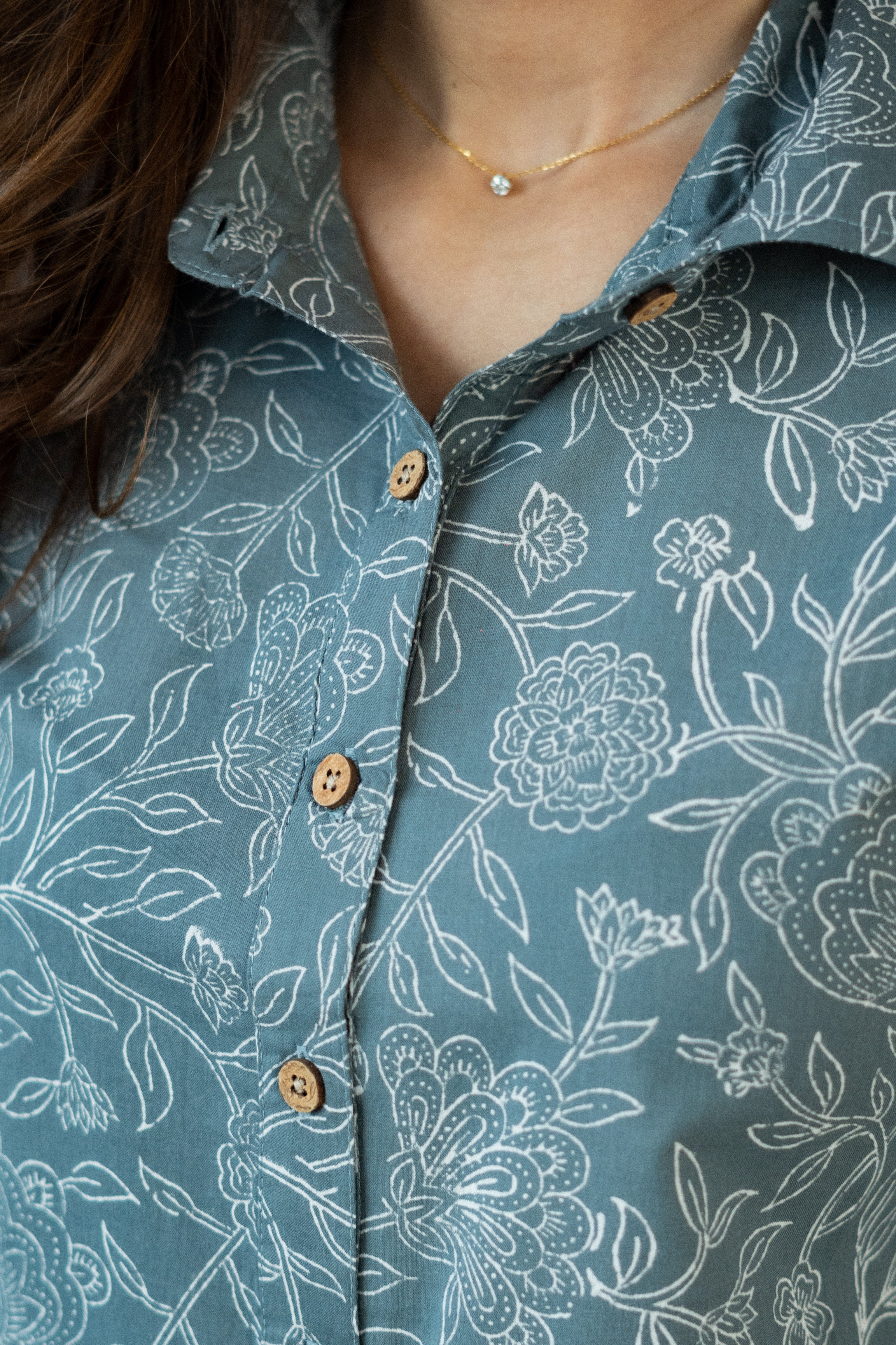 Grey Floral Sanganeri Handblock Cotton Shirt