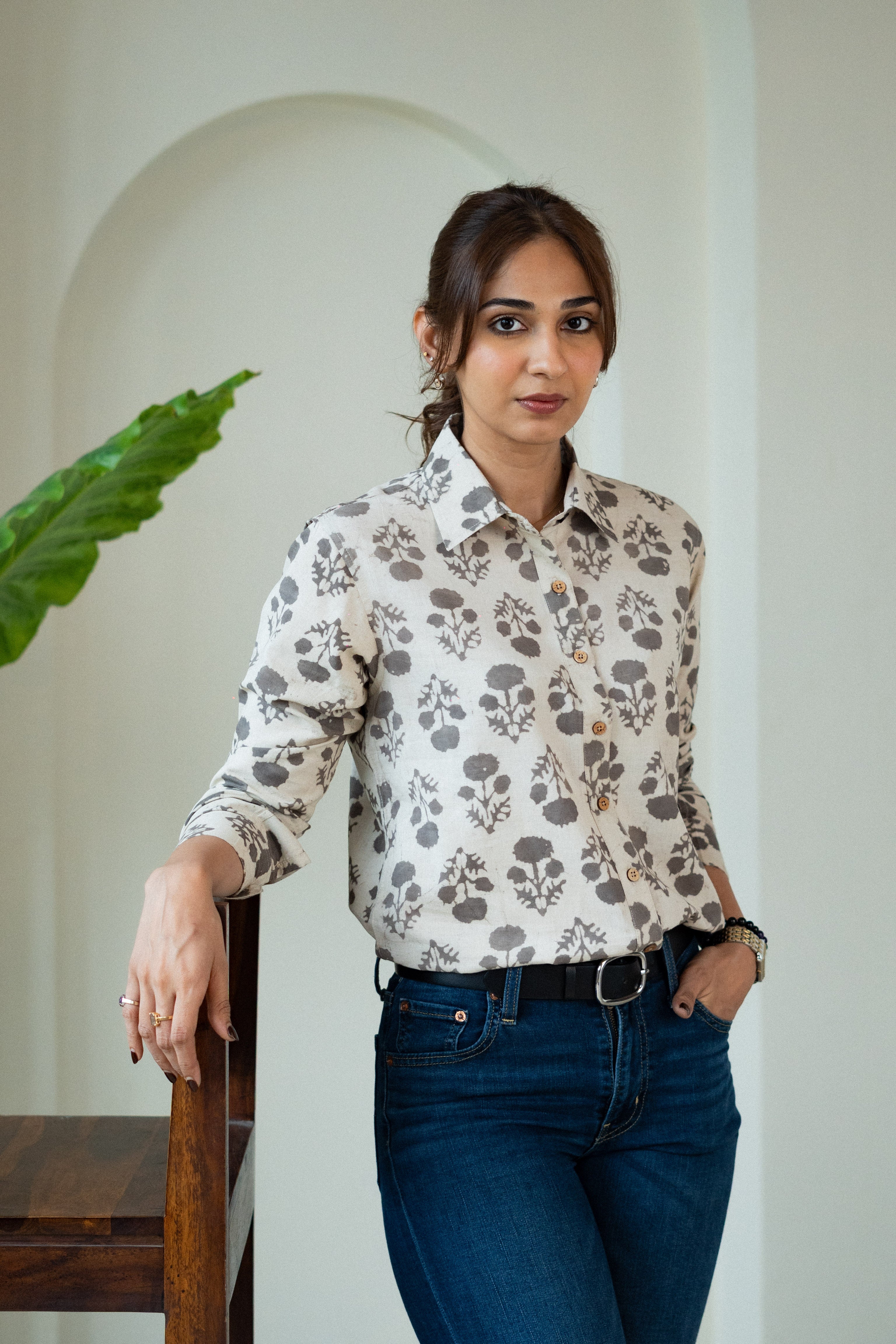 Cream Bagru Mud Handblock Shirt