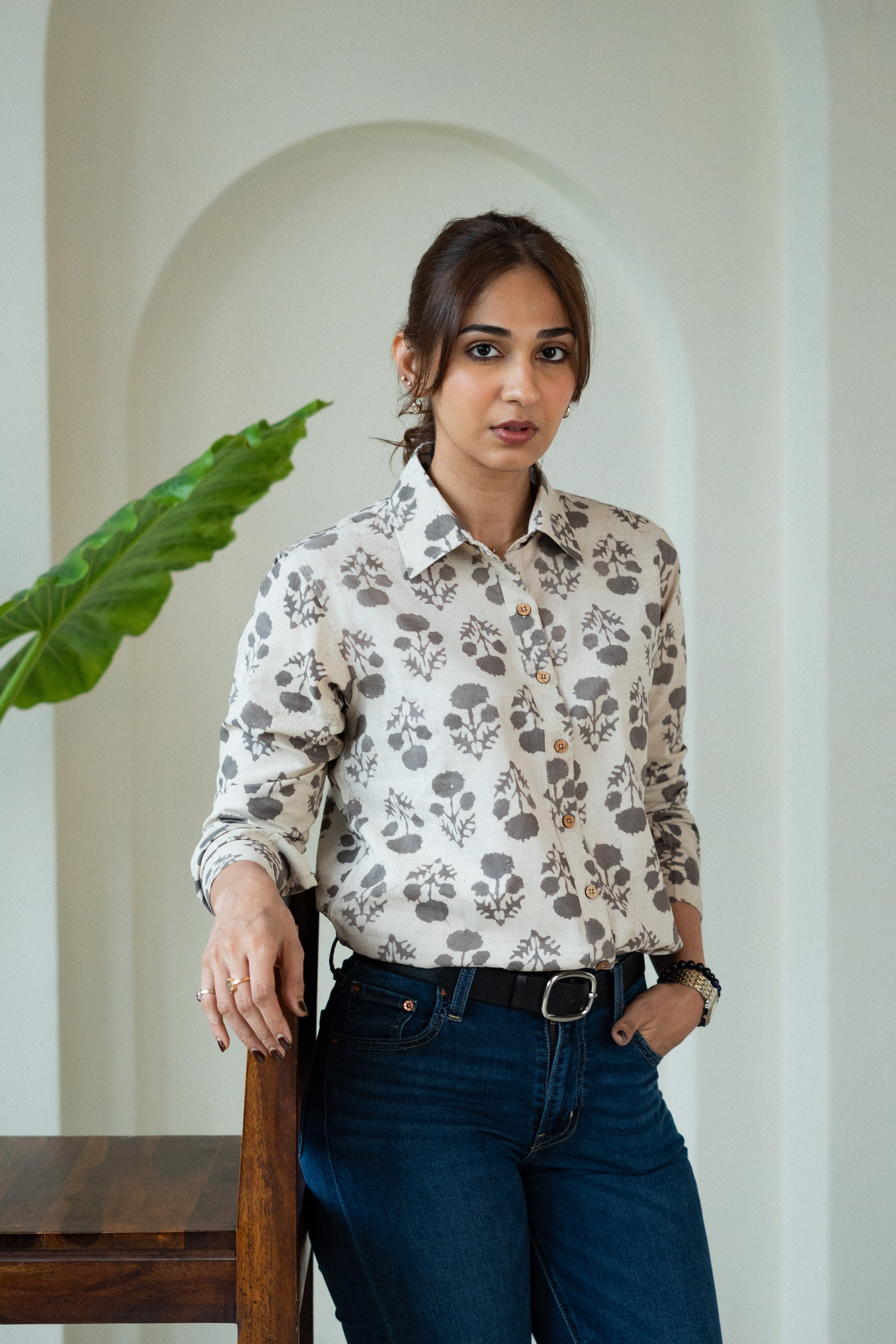 Cream Bagru Mud Handblock Shirt