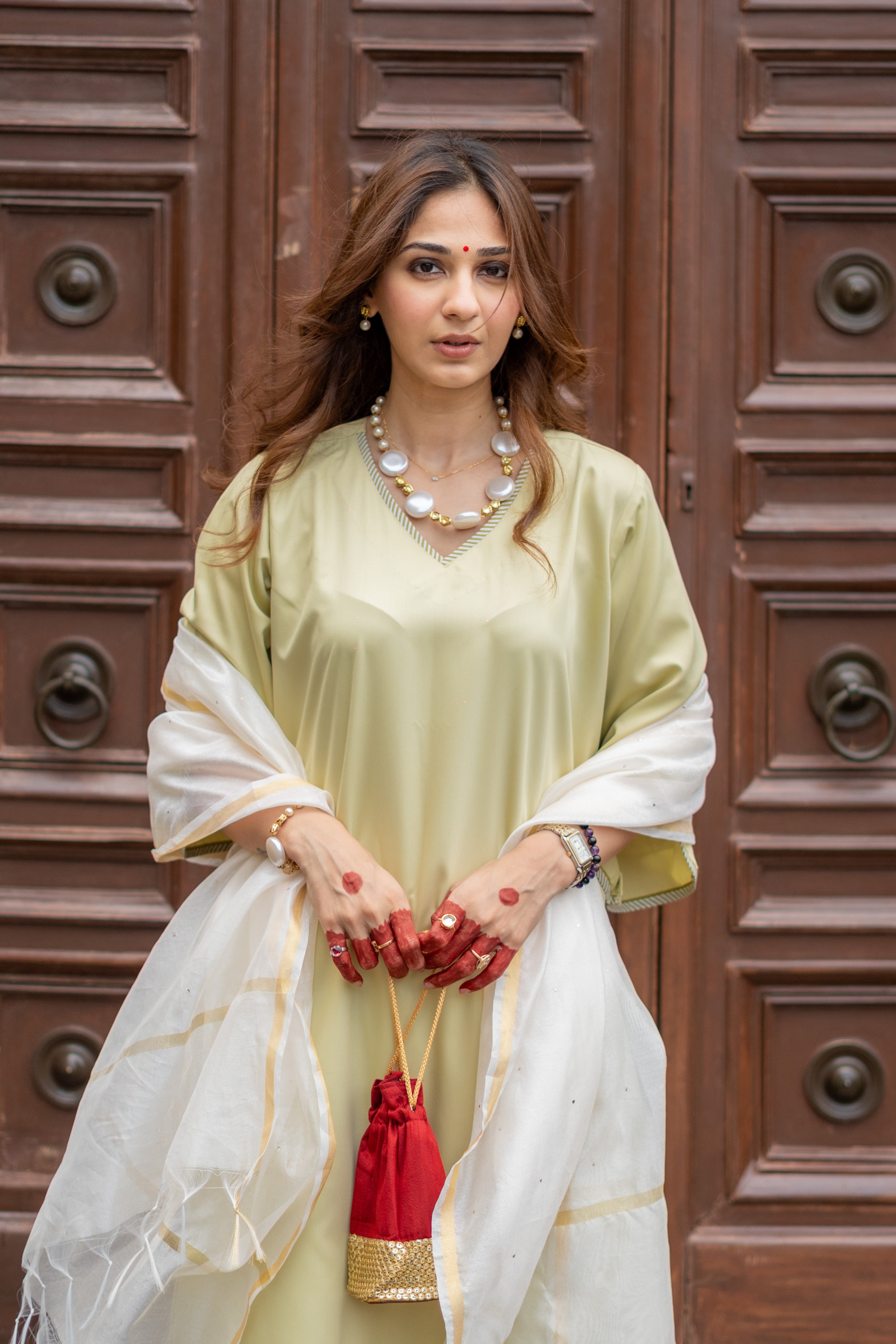 Green Farshi Salwar with Kurta and Chanderi Baadla Dupatta ( Full Set )