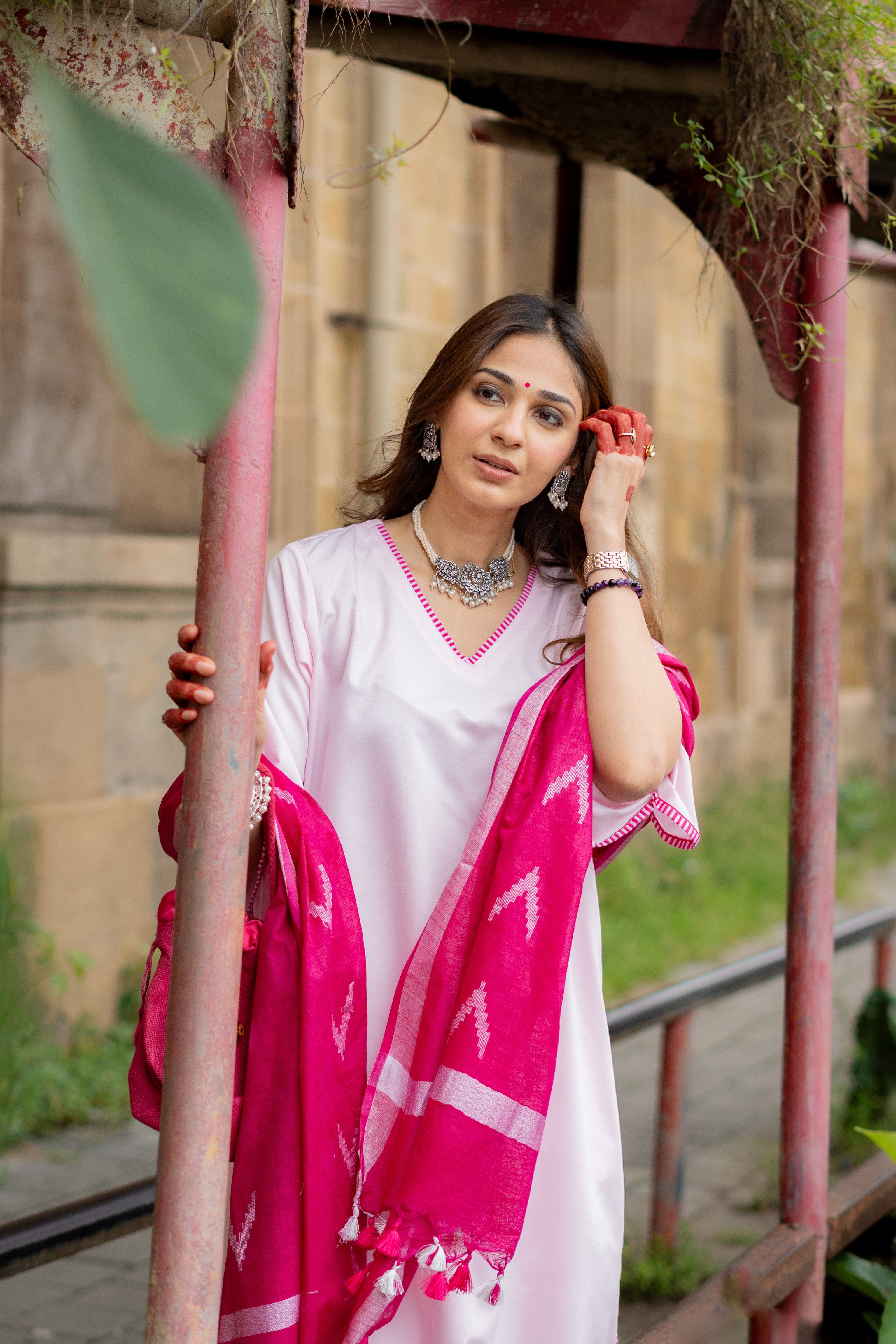 Baby Pink Farshi Salwar with Kurta and Bhagalpuri Ikkat Dupatta ( Full Set )