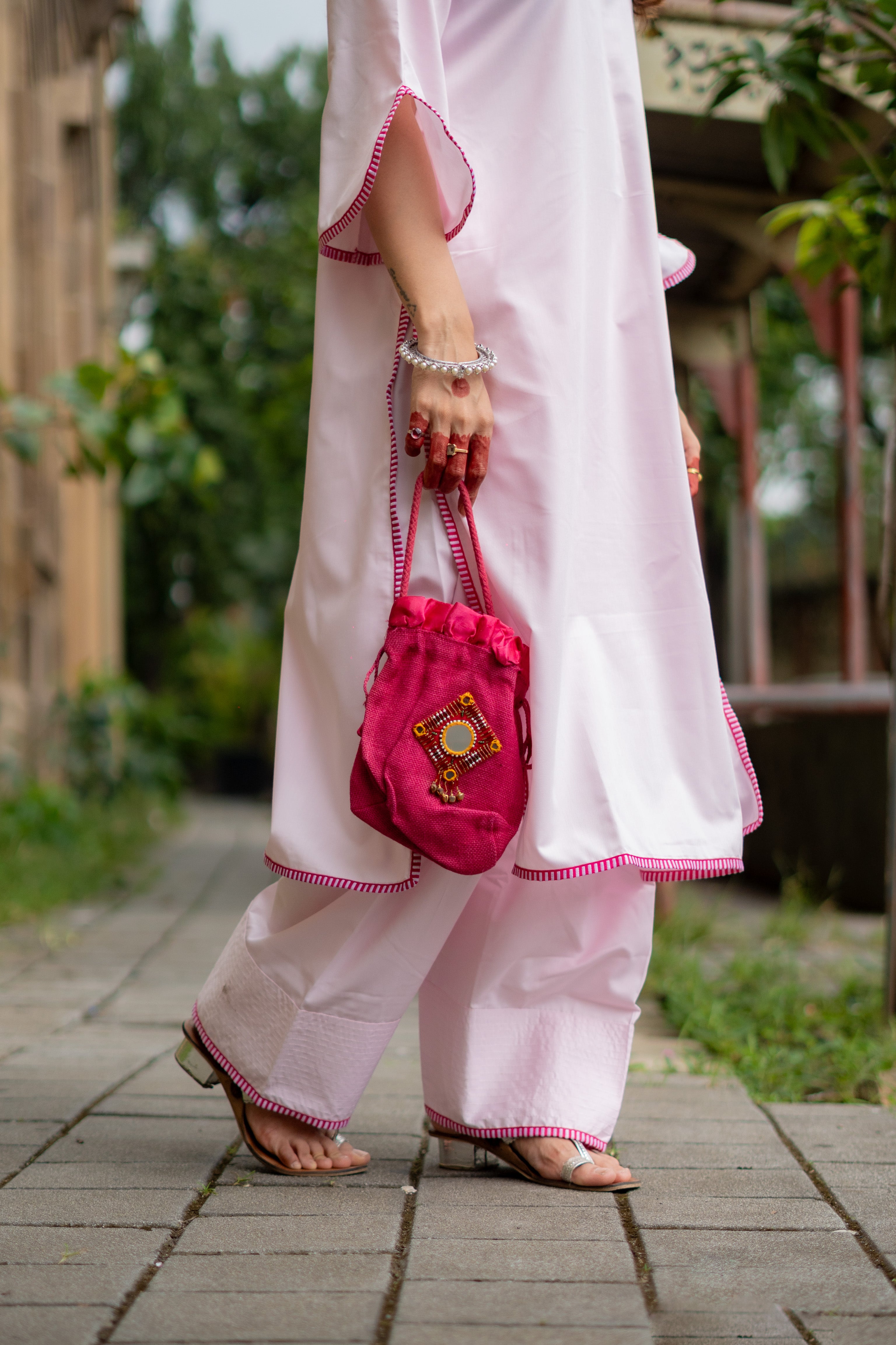 Baby Pink Farshi Salwar with Kurta and Bhagalpuri Ikkat Dupatta ( Full Set )
