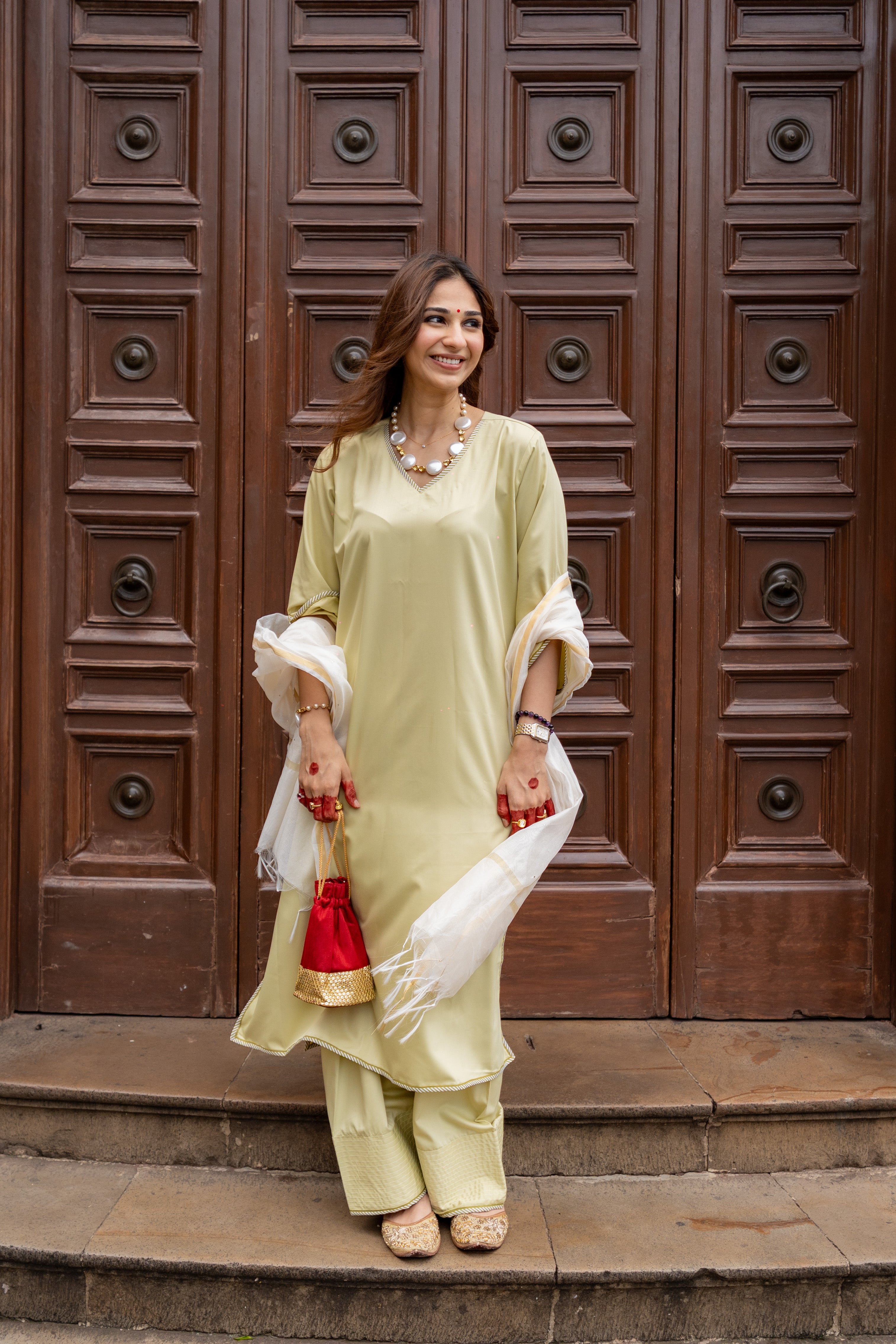 Green Farshi Salwar with Kurta and Chanderi Baadla Dupatta ( Full Set )