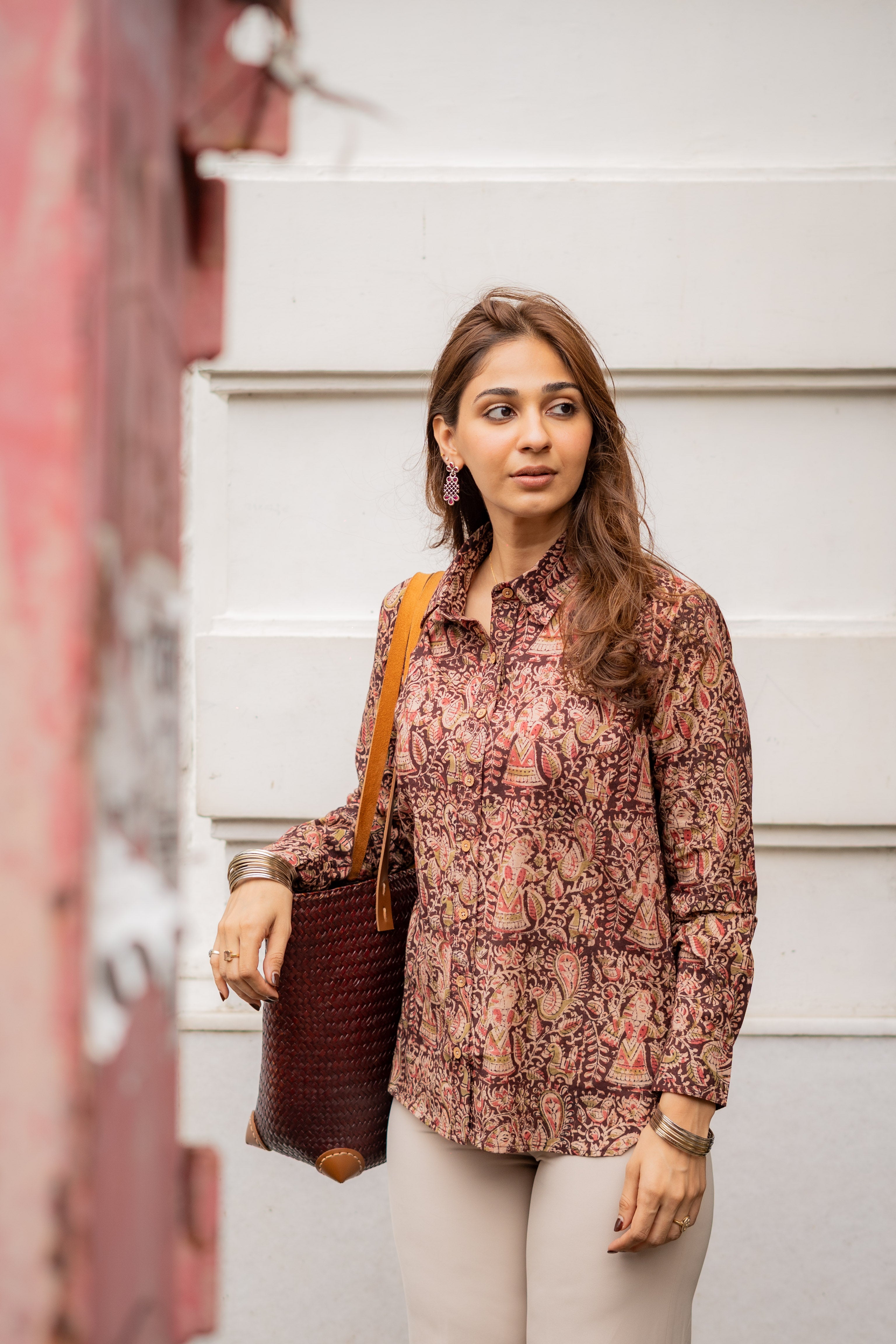 Red Kalamkari Handblock Cotton Shirt