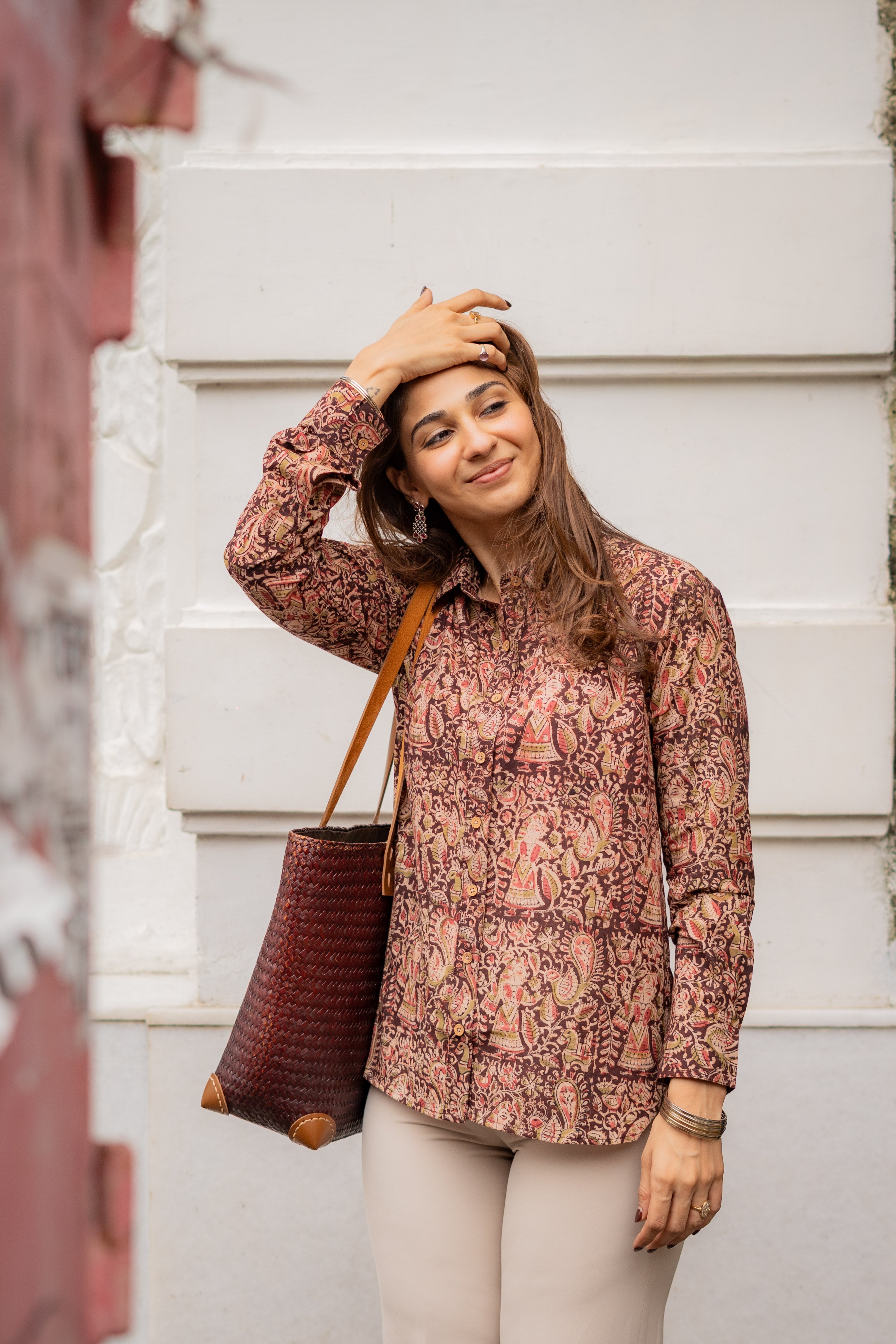 Red Kalamkari Handblock Cotton Shirt