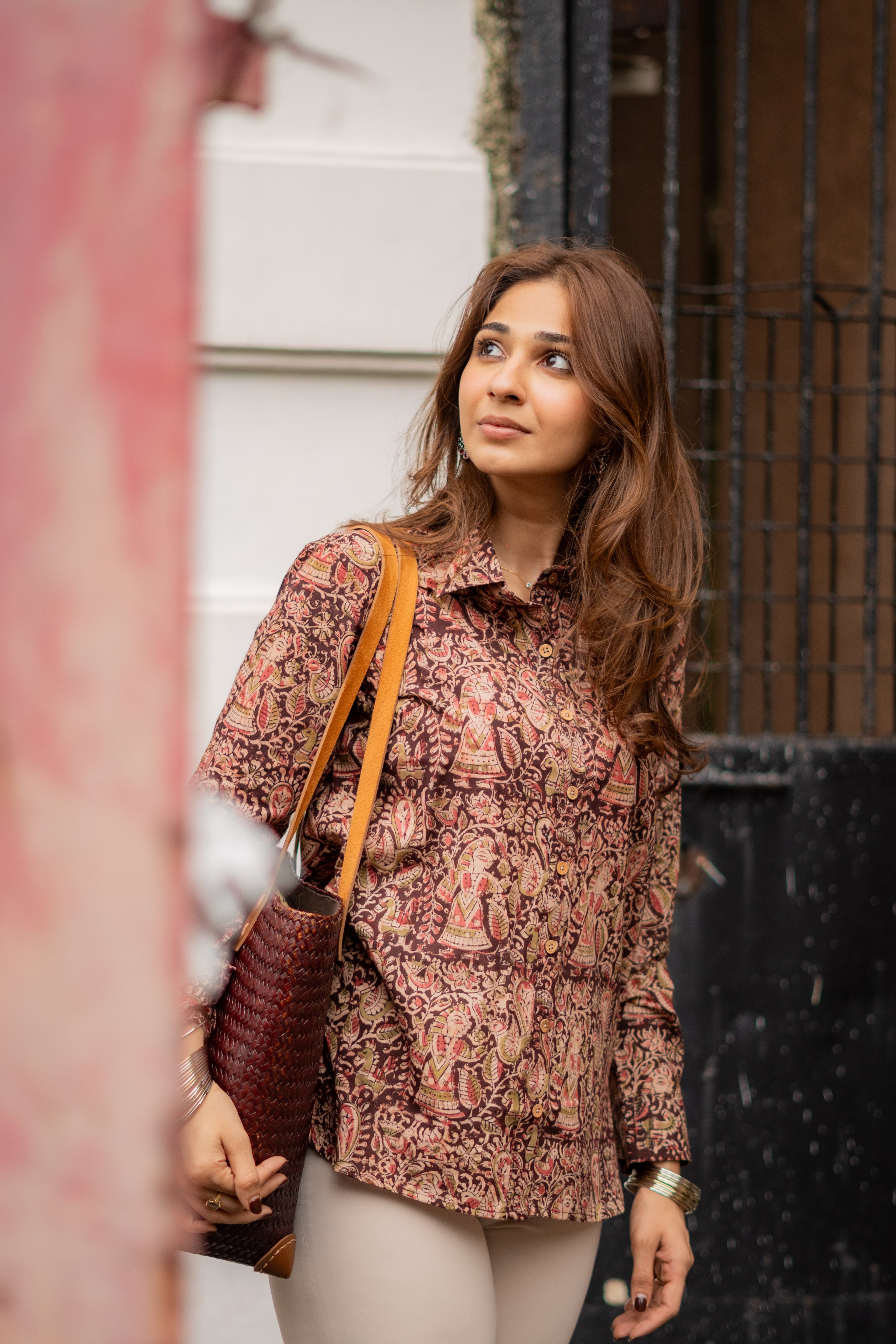 Red Kalamkari Handblock Cotton Shirt