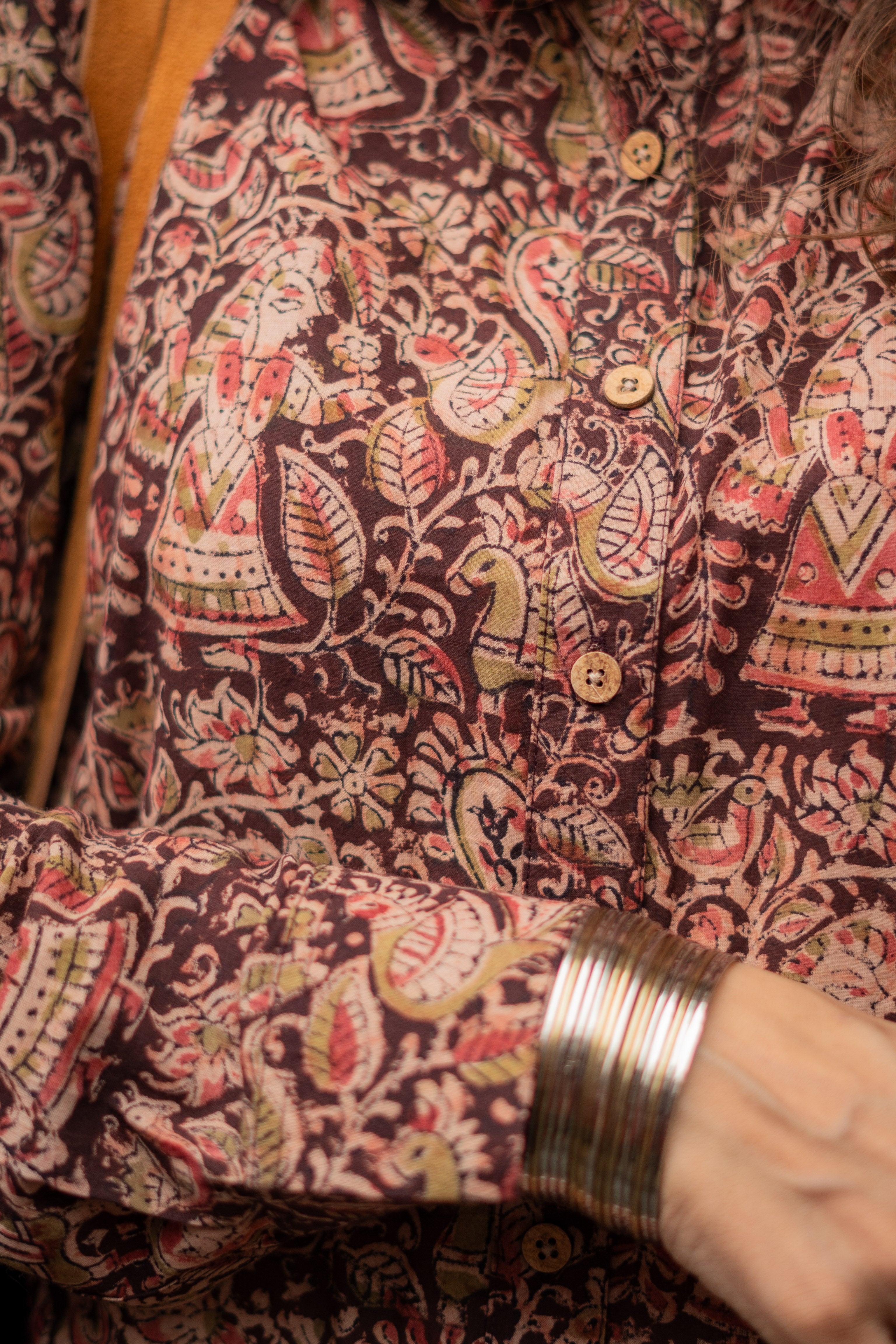 Red Kalamkari Handblock Cotton Shirt