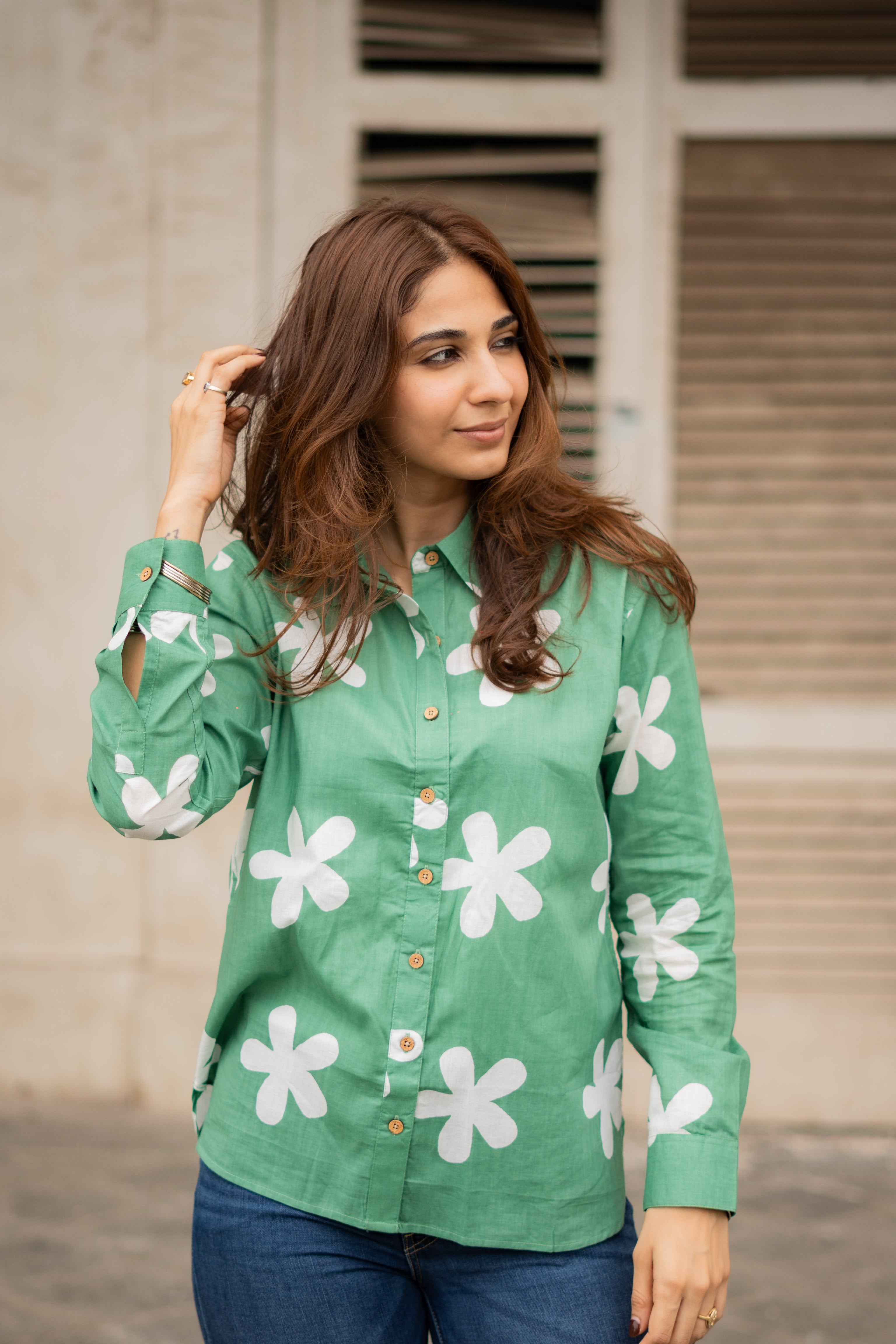 Green Spring Cotton Printed Shirt