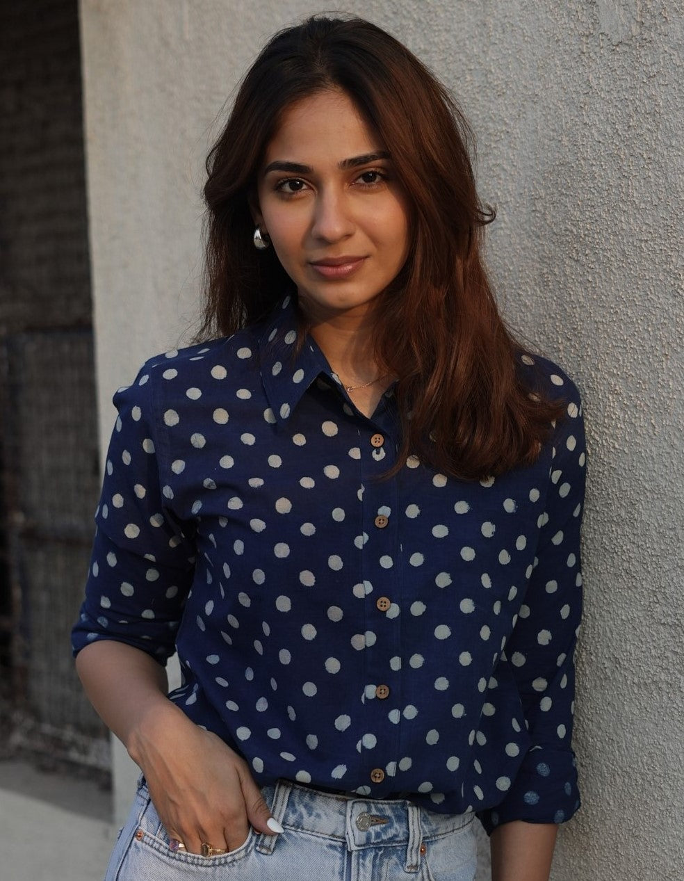 Indigo Polka Handblock Cotton Shirt