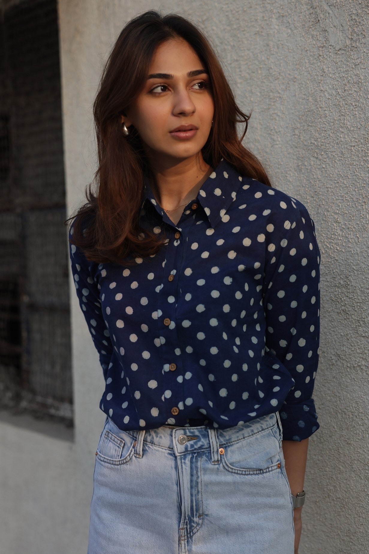 Indigo Polka Handblock Cotton Shirt