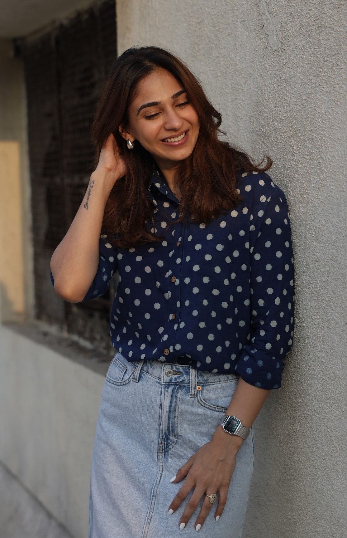 Indigo Polka Handblock Cotton Shirt
