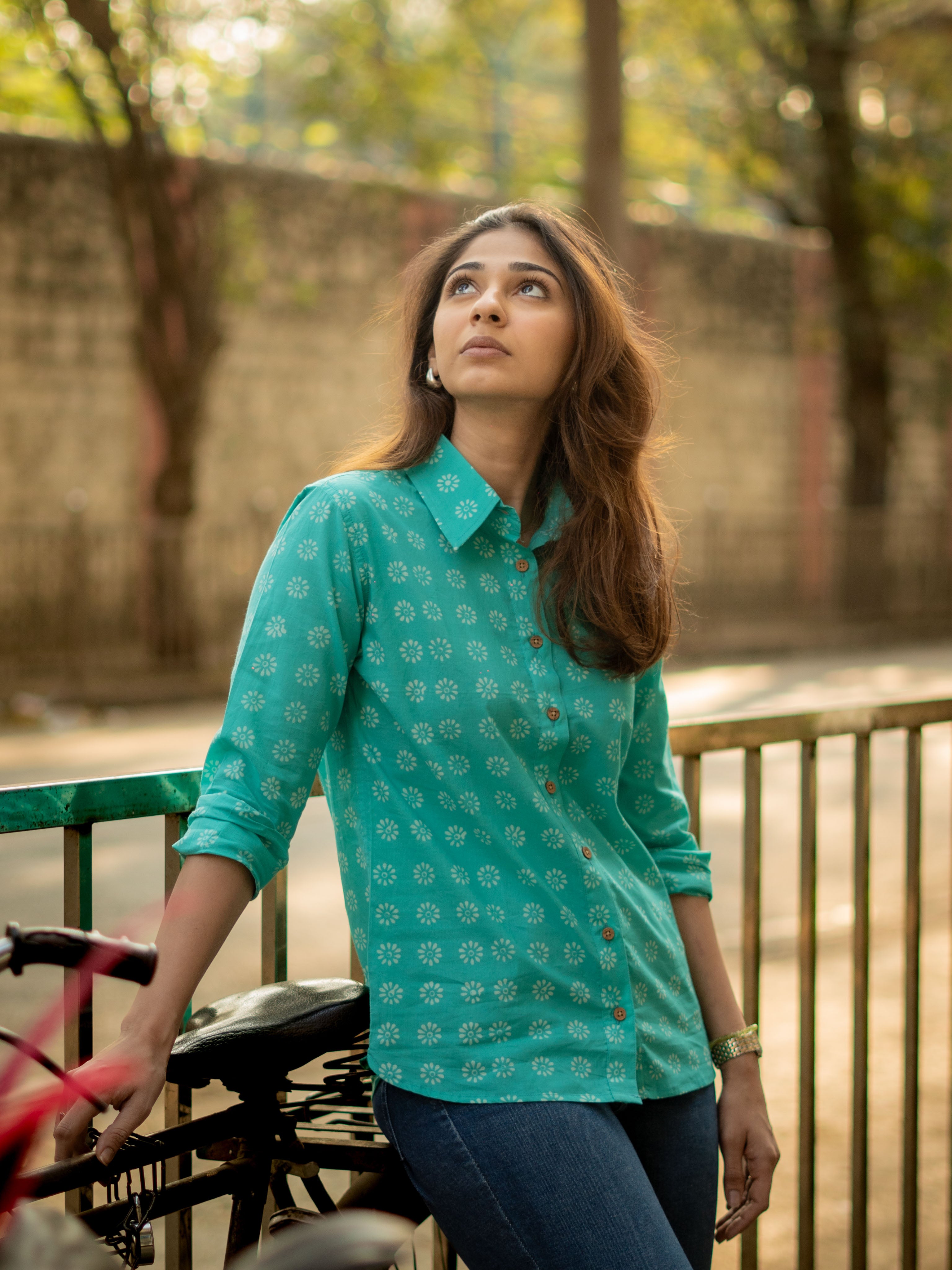 Mint Blue Handblock Cotton Shirt