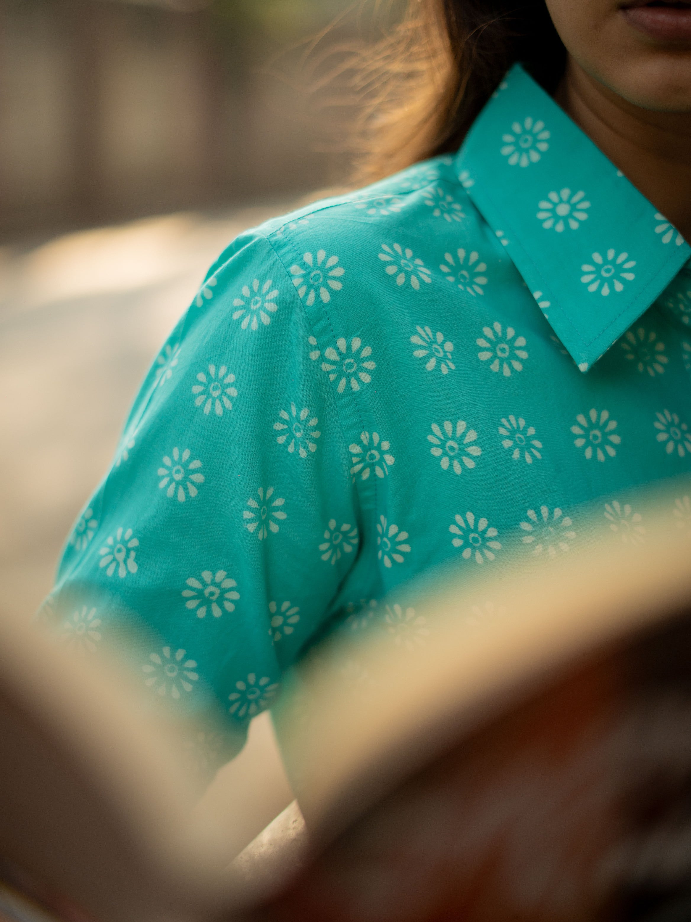 Mint Blue Handblock Cotton Shirt