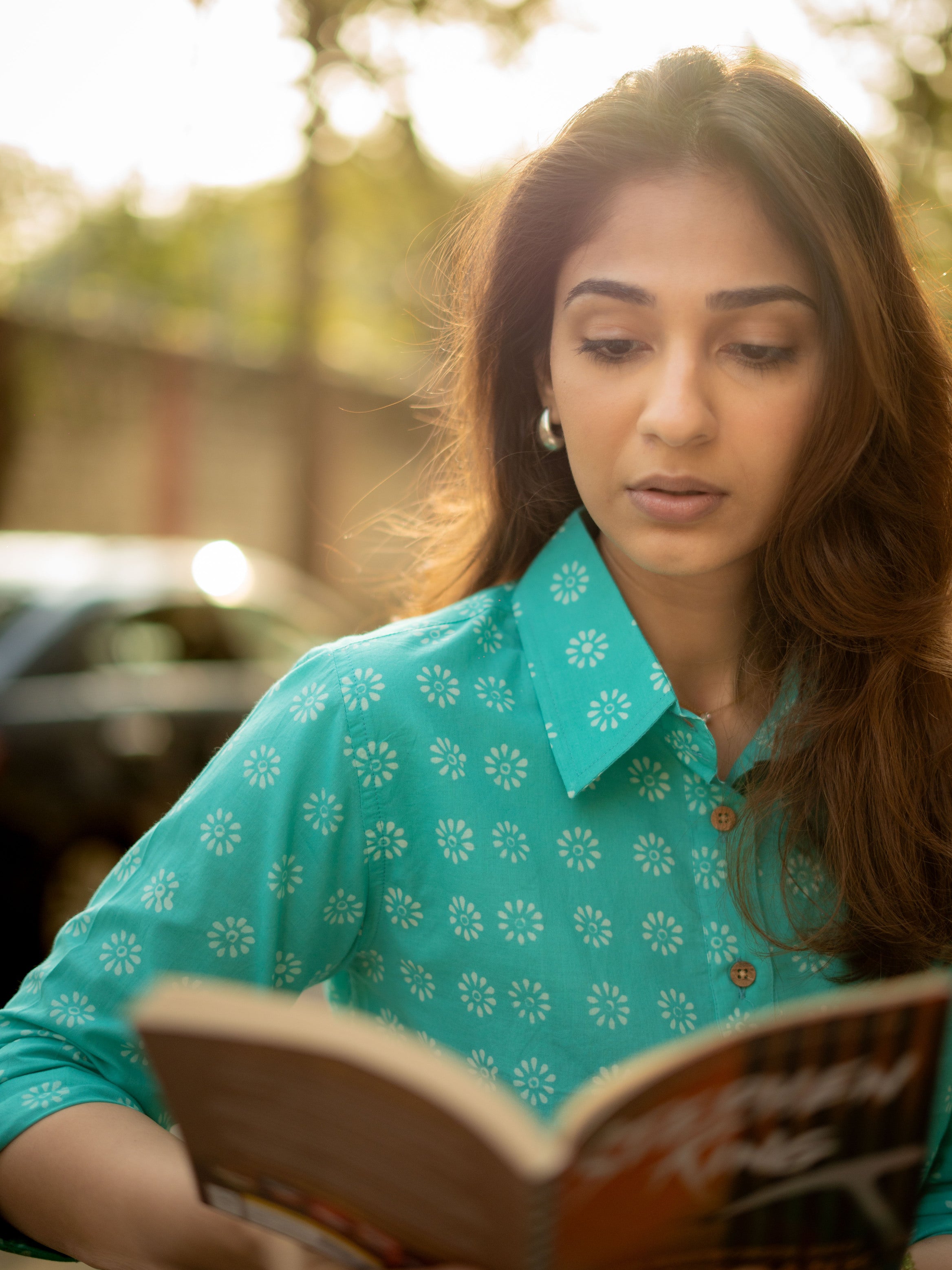 Mint Blue Handblock Cotton Shirt