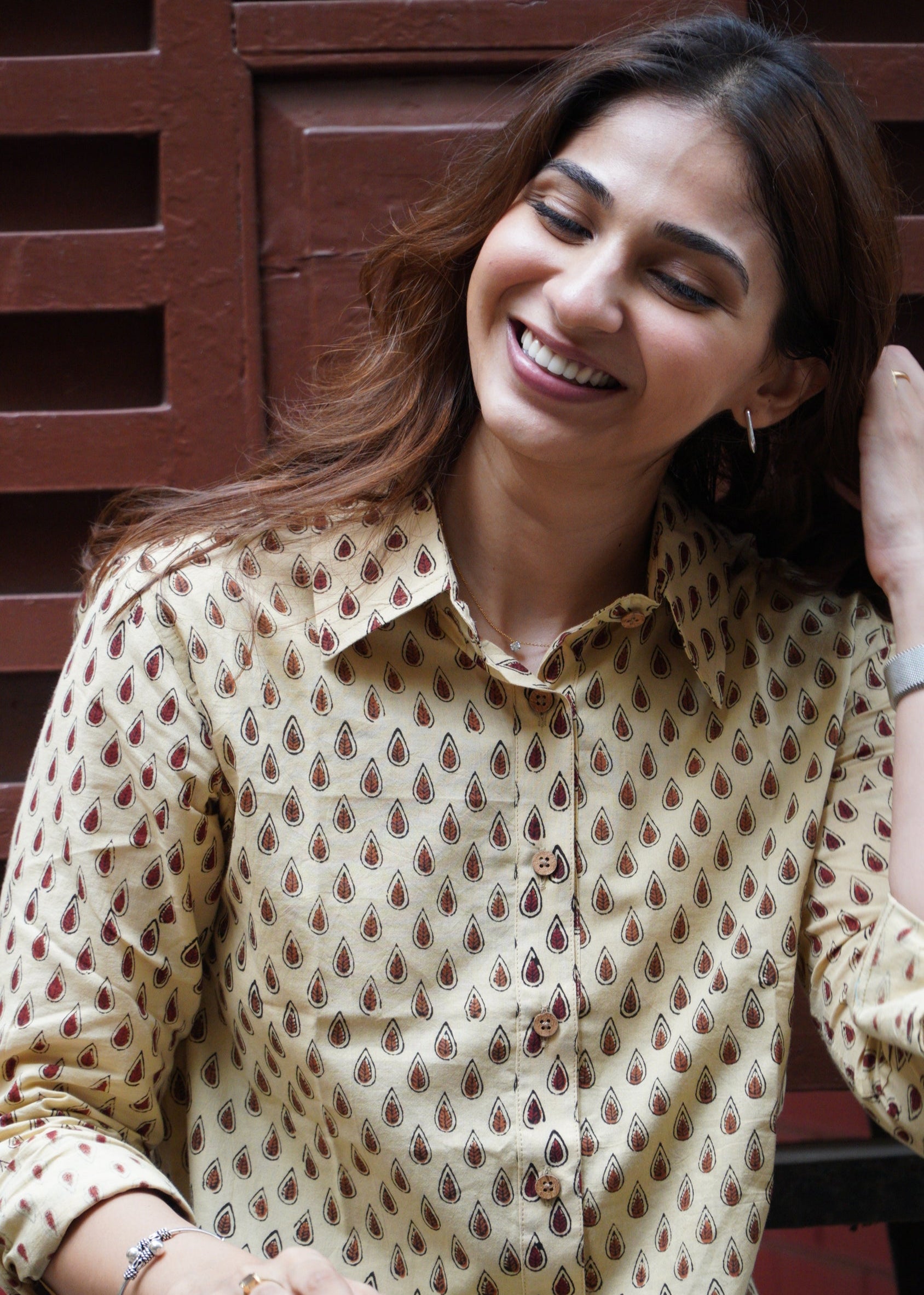 Cream Red Bagru Handblock Shirt