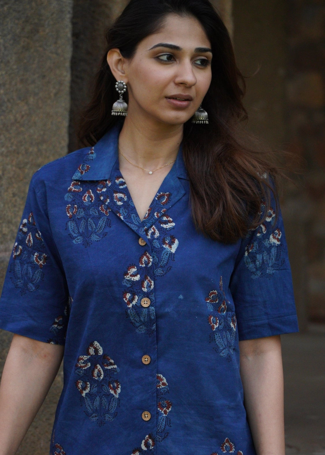 Indigo Bagru Floral Shirt Kurti